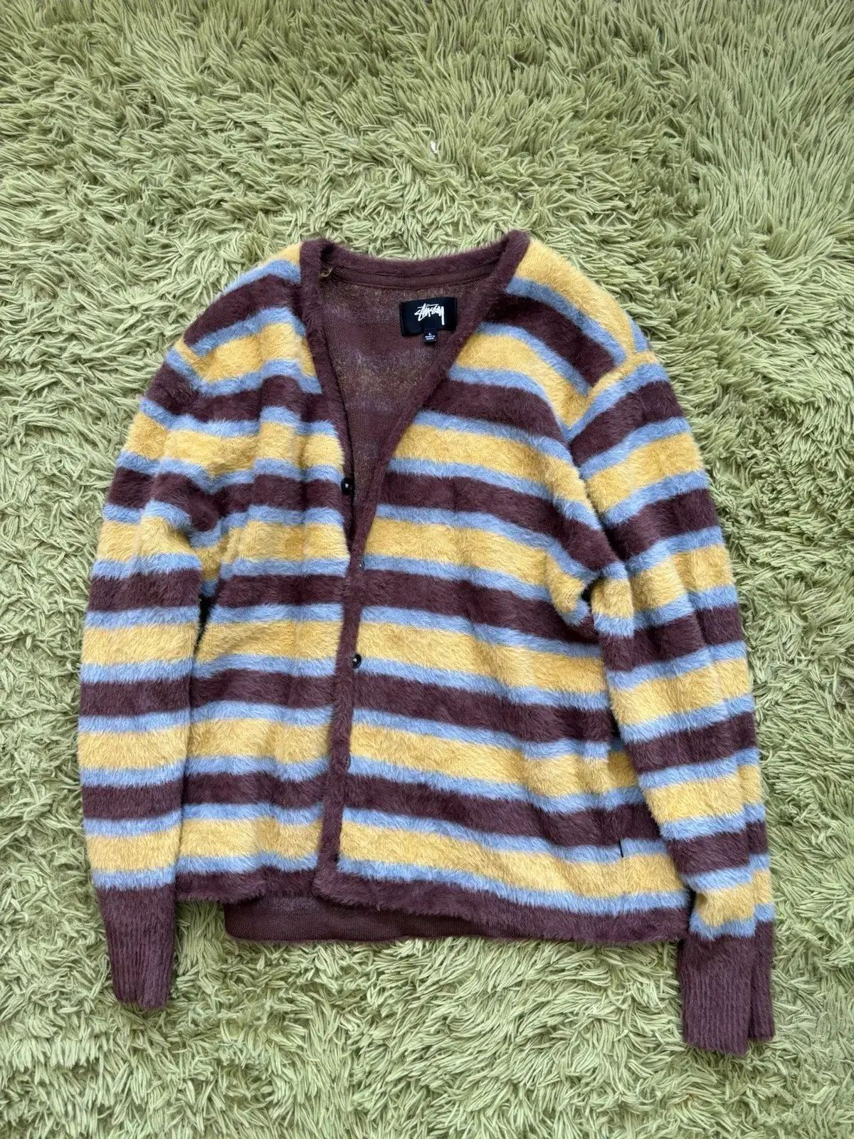 STUSSY 쉐기 ストライプ カーディガン ブラウン