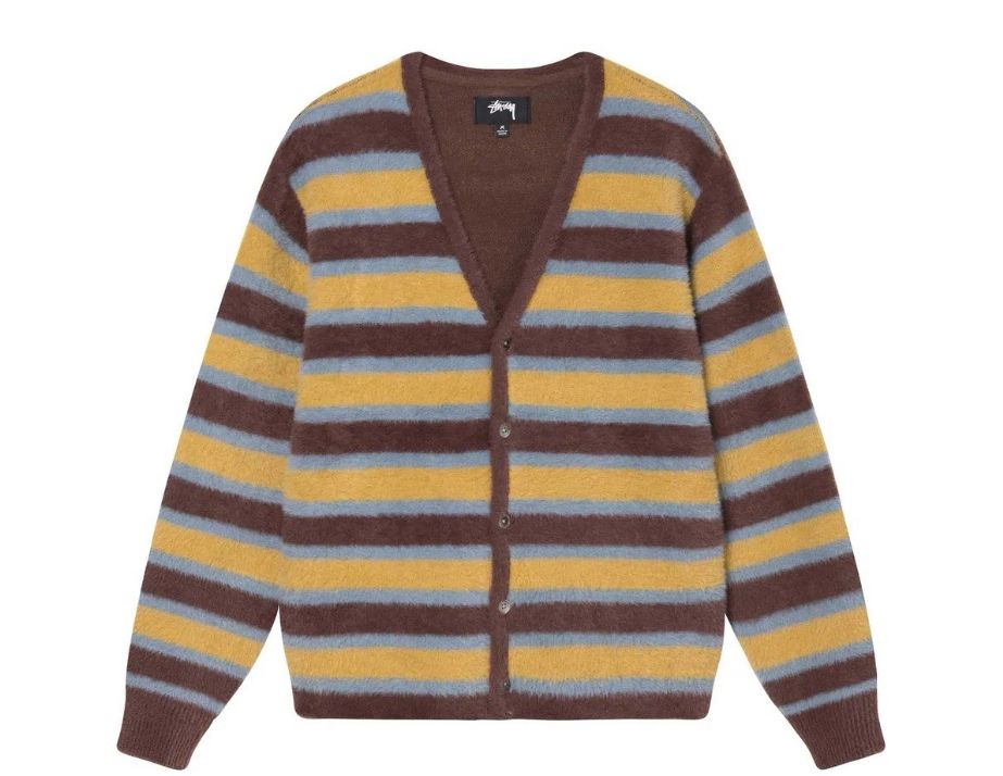 STUSSY 쉐기 ストライプ カーディガン ブラウン