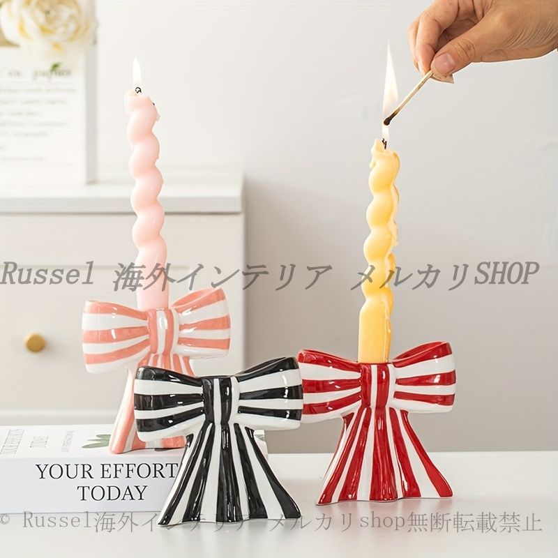 【正規品，人気】 キャンドル ホルダー リボン型 韓国風 おしゃれ かわいい インテリア 燭台 ロウソク 立て 蠟燭 スタンド ギフト ピンク レッド 黒 その他