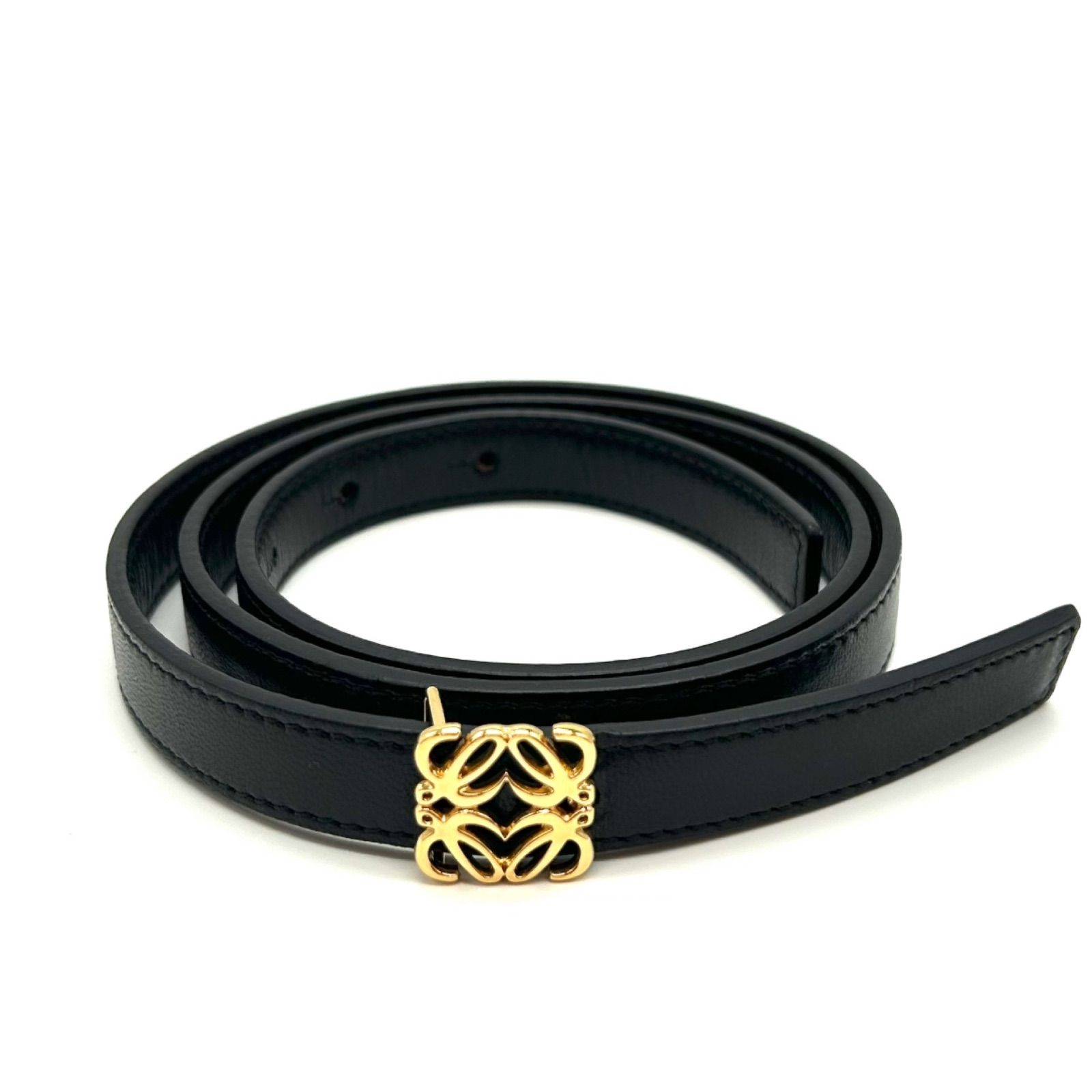 LOEWE ロエベ アナグラム ベルト レザー ブラック ゴールド金具 70 80 レディース