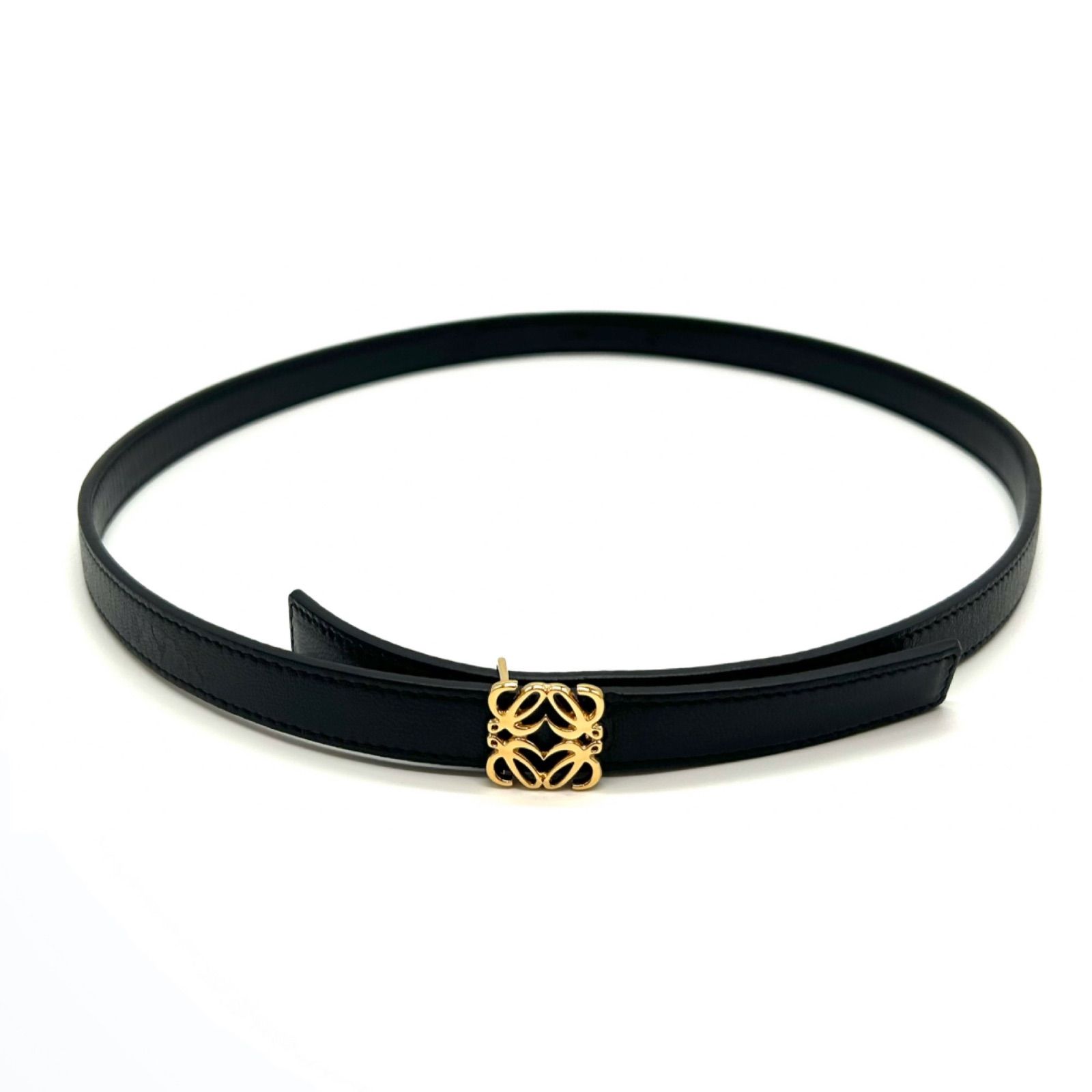 LOEWE ロエベ アナグラム ベルト レザー ブラック ゴールド金具 70 80 レディース