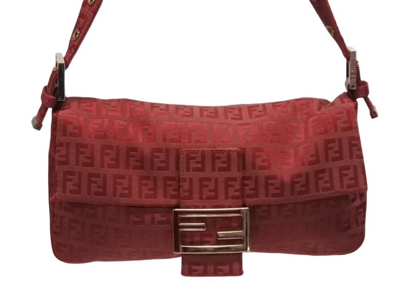 FENDI フェンディ ワンショルダーバッグ ズッカ柄 FFロゴ ワインレッド キャンバス メタル ブロンズ金具 4b008577