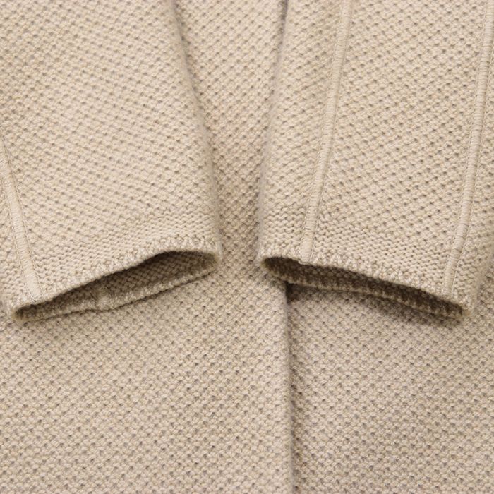 Loro Piana ロロピアーナ コート ニット カシミヤ ハニカム編み シグネチャー ロゴ ボタン スエードパイピング フラップポケット テーラード ロングジャケット アウター レディース サイズ 38 キャメル イタリア製 GULLKHAN_COM