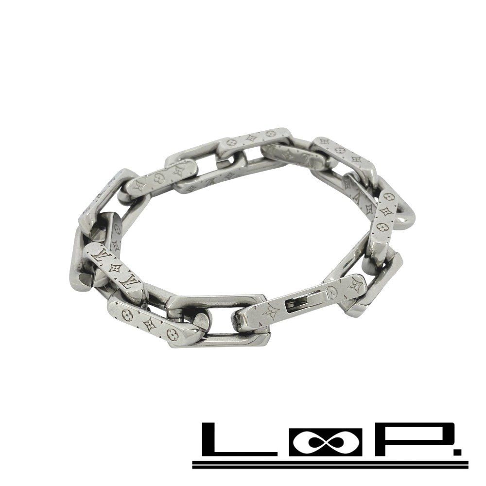 ルイヴィトン ブレスレット バングル チェーン モノグラム メタル シルバー M00309 箱 466786 9