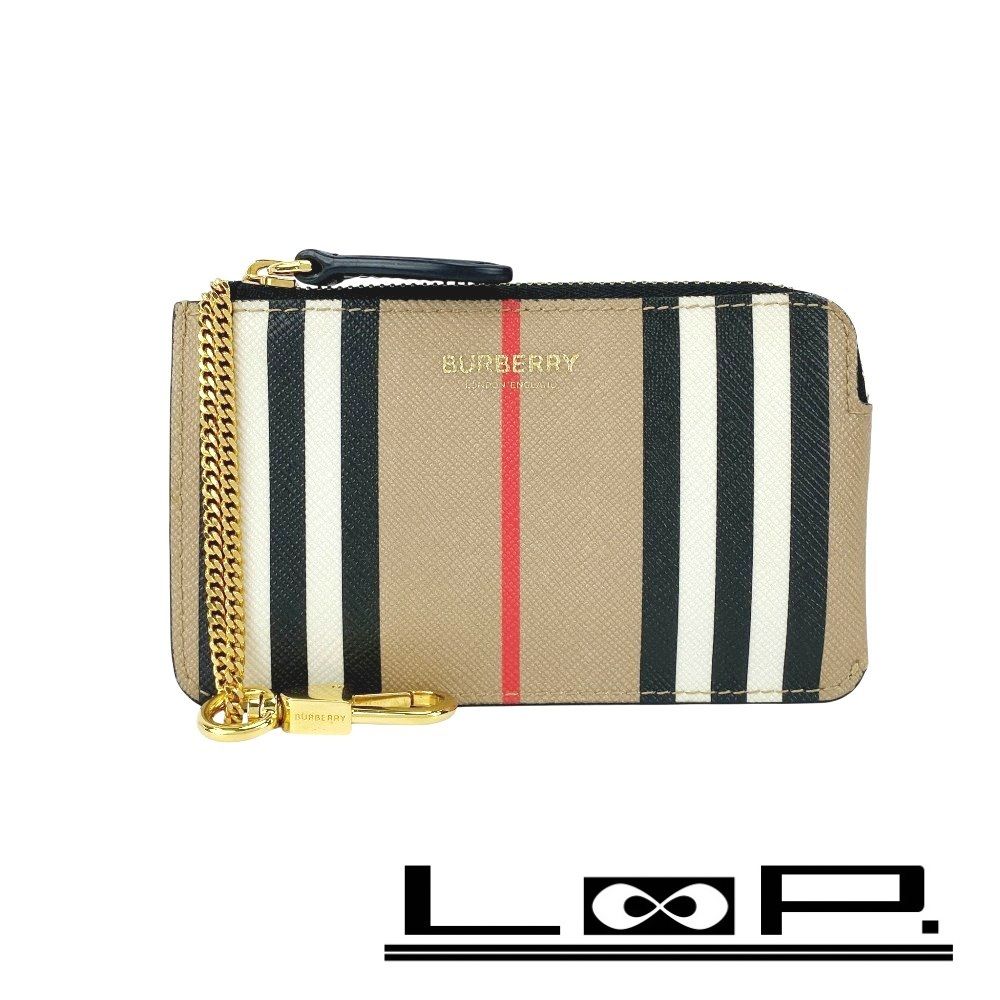 バーバリー コインケース 小銭入れ ウォレット 財布 PVC レザー ストライプ ベージュ 466441 9