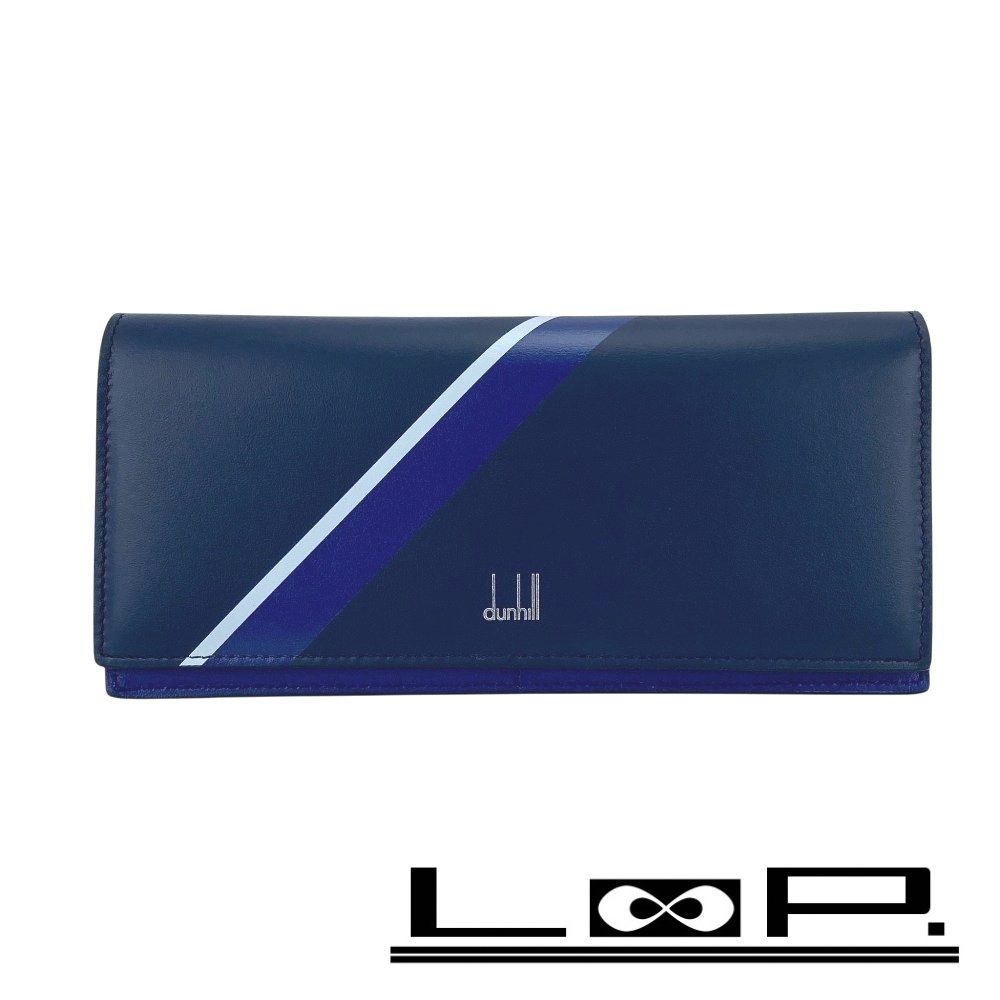 ダンヒル JFA コラボ 二つ折り 財布 長財布 ウォレット レザー ブルー 箱 467202 9