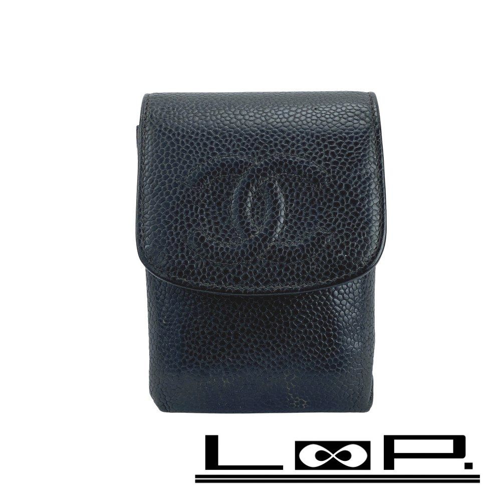 ヴィンテージ シャネル ココ シガレットケース タバコケース キャビアスキンレザー ブラック 467585 9