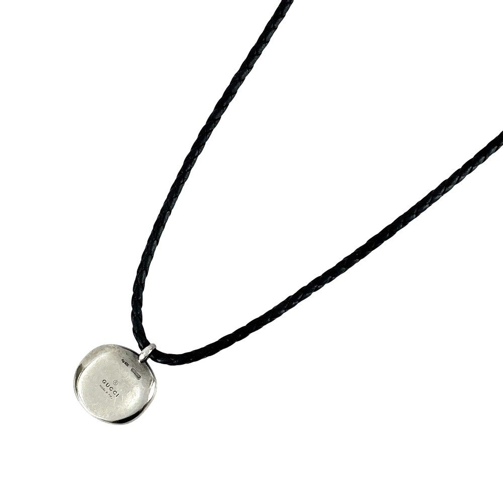 ヴィンテージ グッチ クレスト 紋章 エンブレム ネックレス 紐 シルバー ブラック SV 925 レザー 箱 466526 11