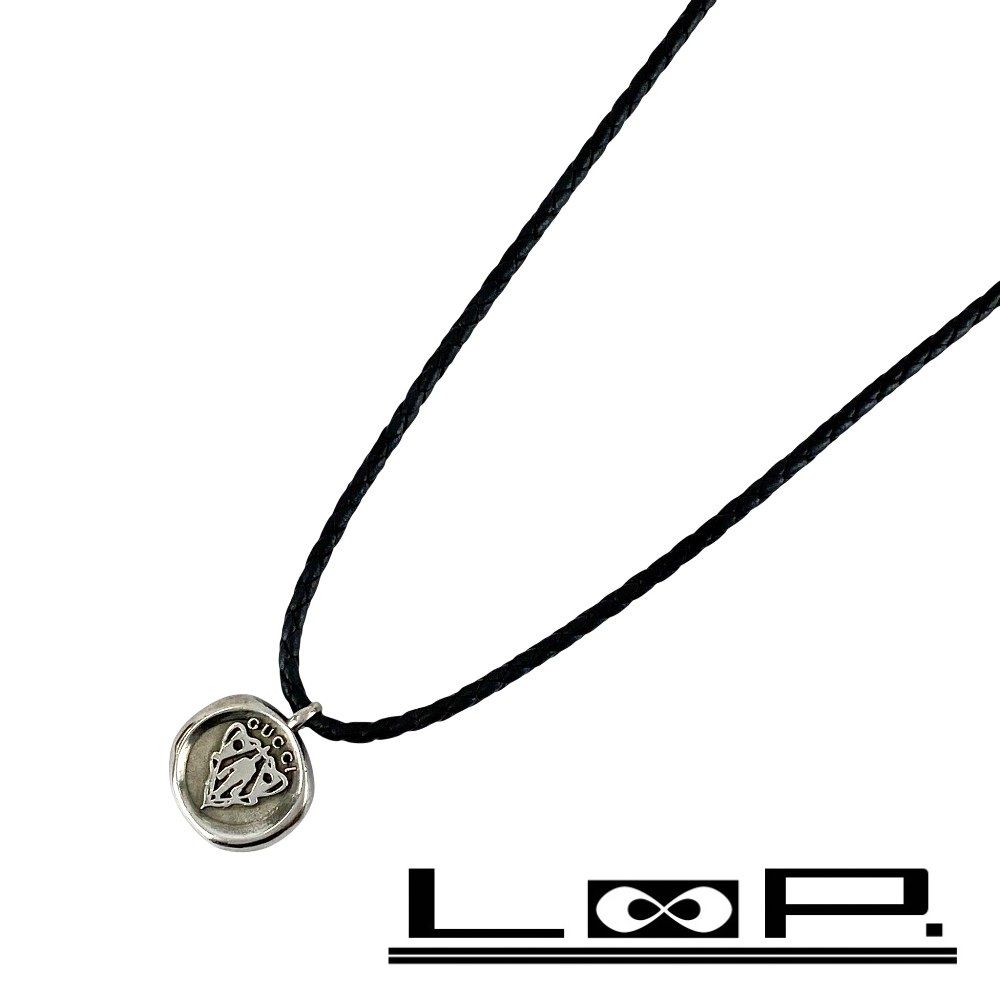 ヴィンテージ グッチ クレスト 紋章 エンブレム ネックレス 紐 シルバー ブラック SV925 レザー 箱 466526 11