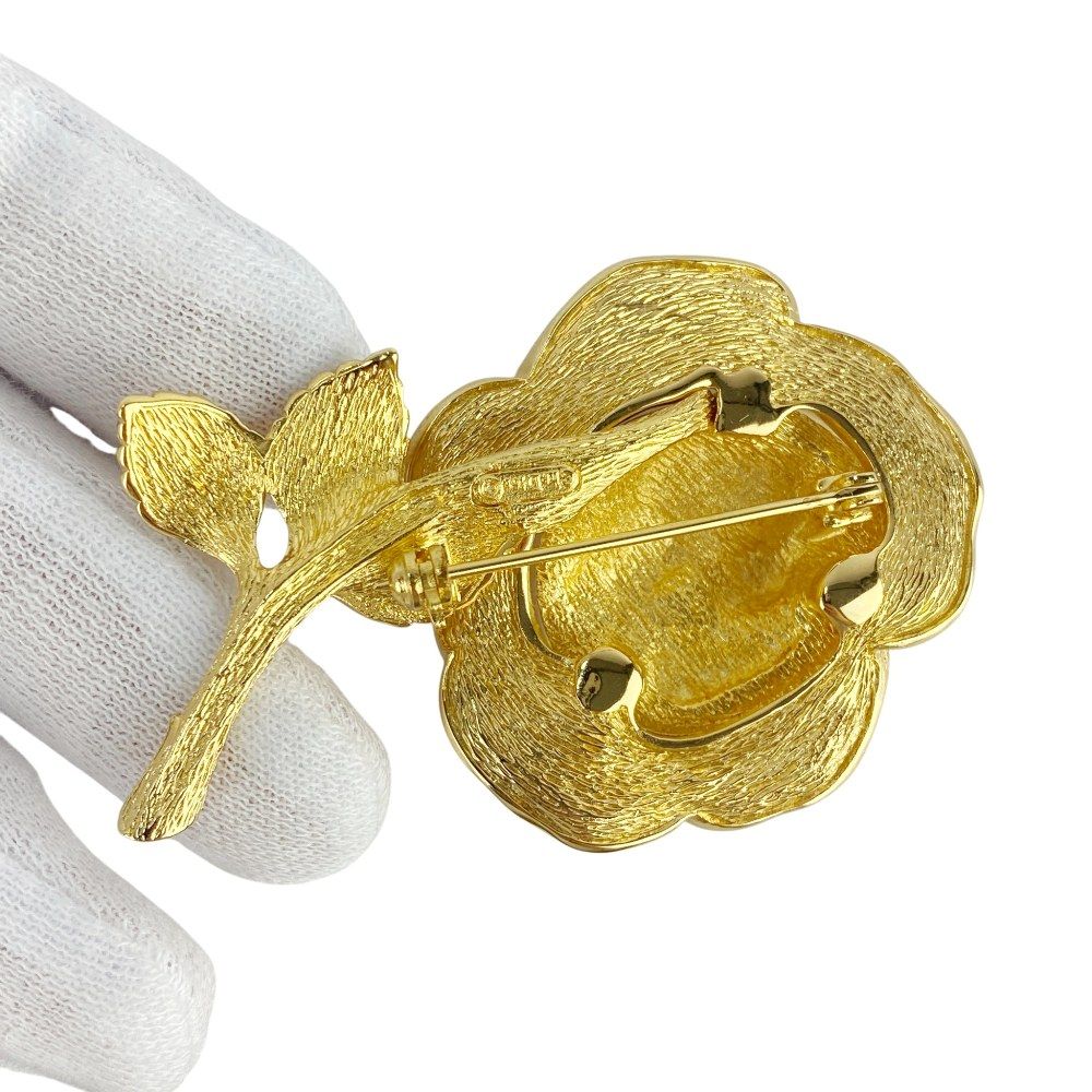 新同 ディオール ローズ ブローチ ピン バッチ バラ 薔薇 ラインストーン GP ゴールド 箱 465277 8