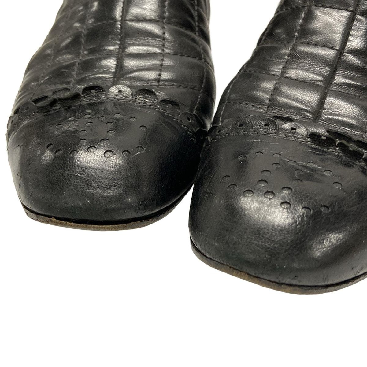  CHANEL シャネル ショートブーツ 37 レディース マトラッセ 黒 サイドゴア アウトソール張替済 ラムスキン ブーティ ブーツ