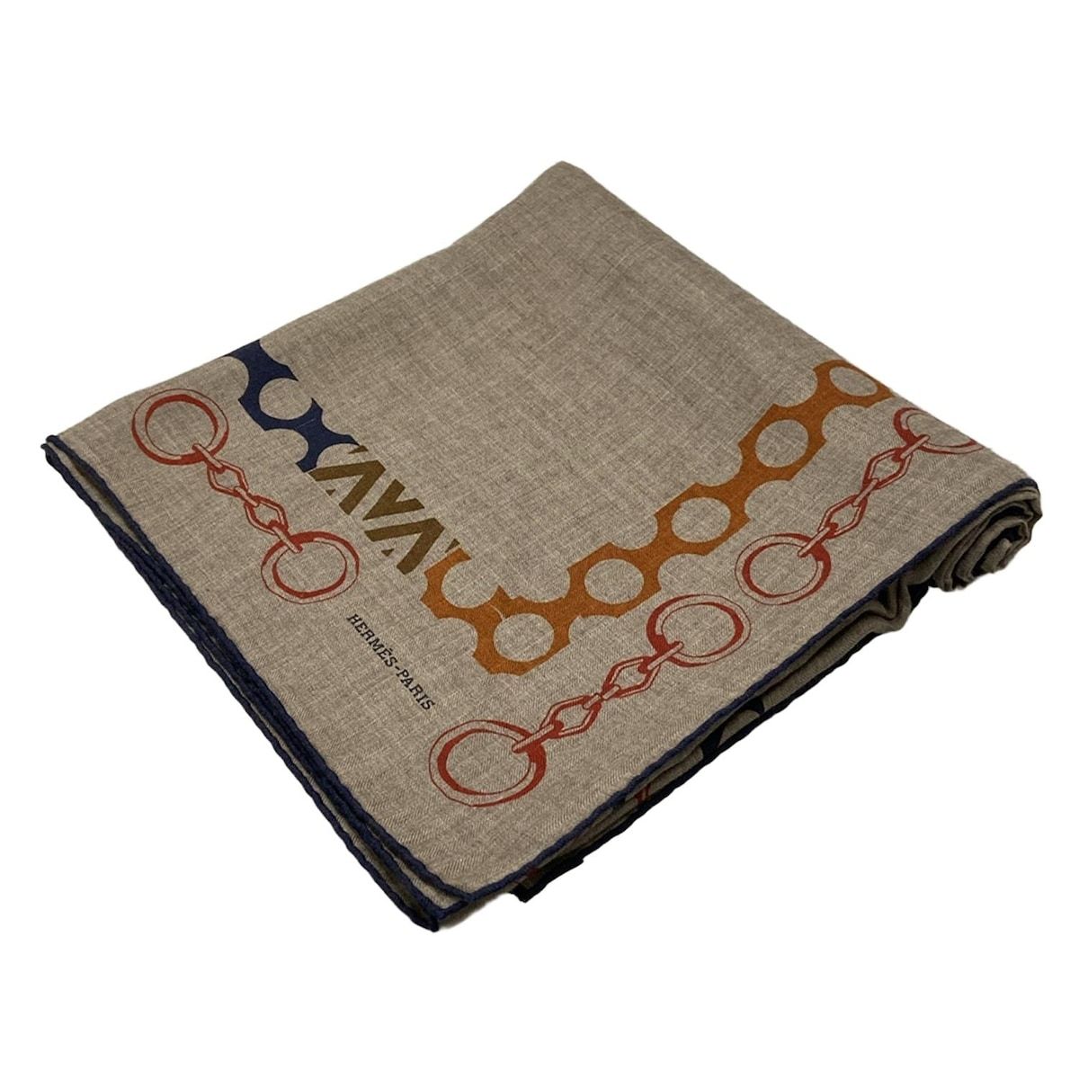 HERMES エルメス ストール ショール ショールカレ140 カレジェアン ベージュ×オレンジ×マルチ カシミヤ シルク