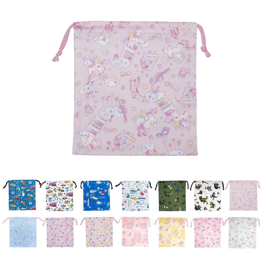 アルコバレーノキッズ 巾着袋 巾着 中 給食袋 お着替え袋 男の子 女の子 入園 入学 保育園 幼稚園 小学校 通園 通学 子供用 おしゃれ ユニコーン ピンク 巾着中