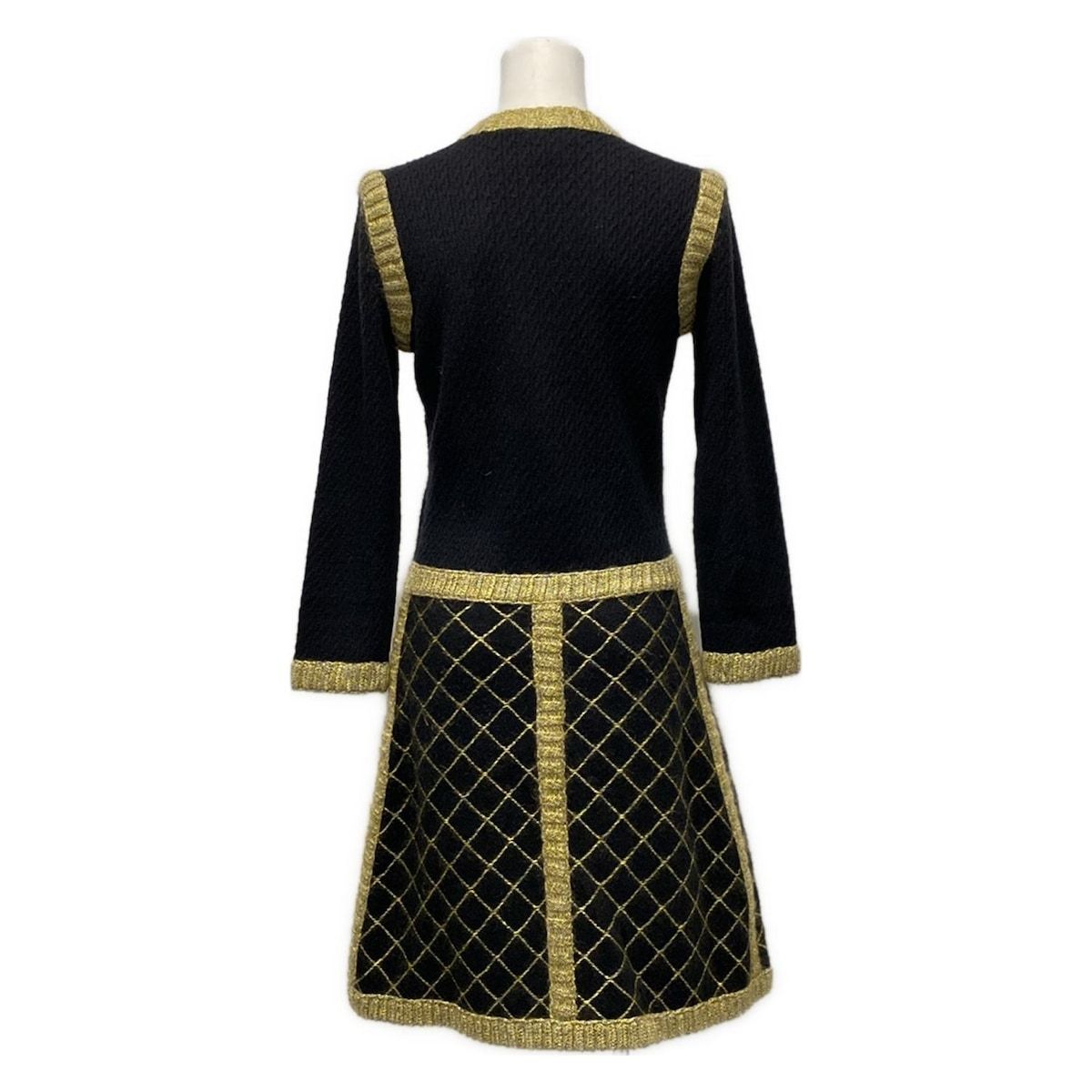 CHANEL シャネル ワンピース サイズ36 S レディース - P52761 黒×イエロー×マルチ 長袖 ひざ丈 2015年 ニット カメリアボタン