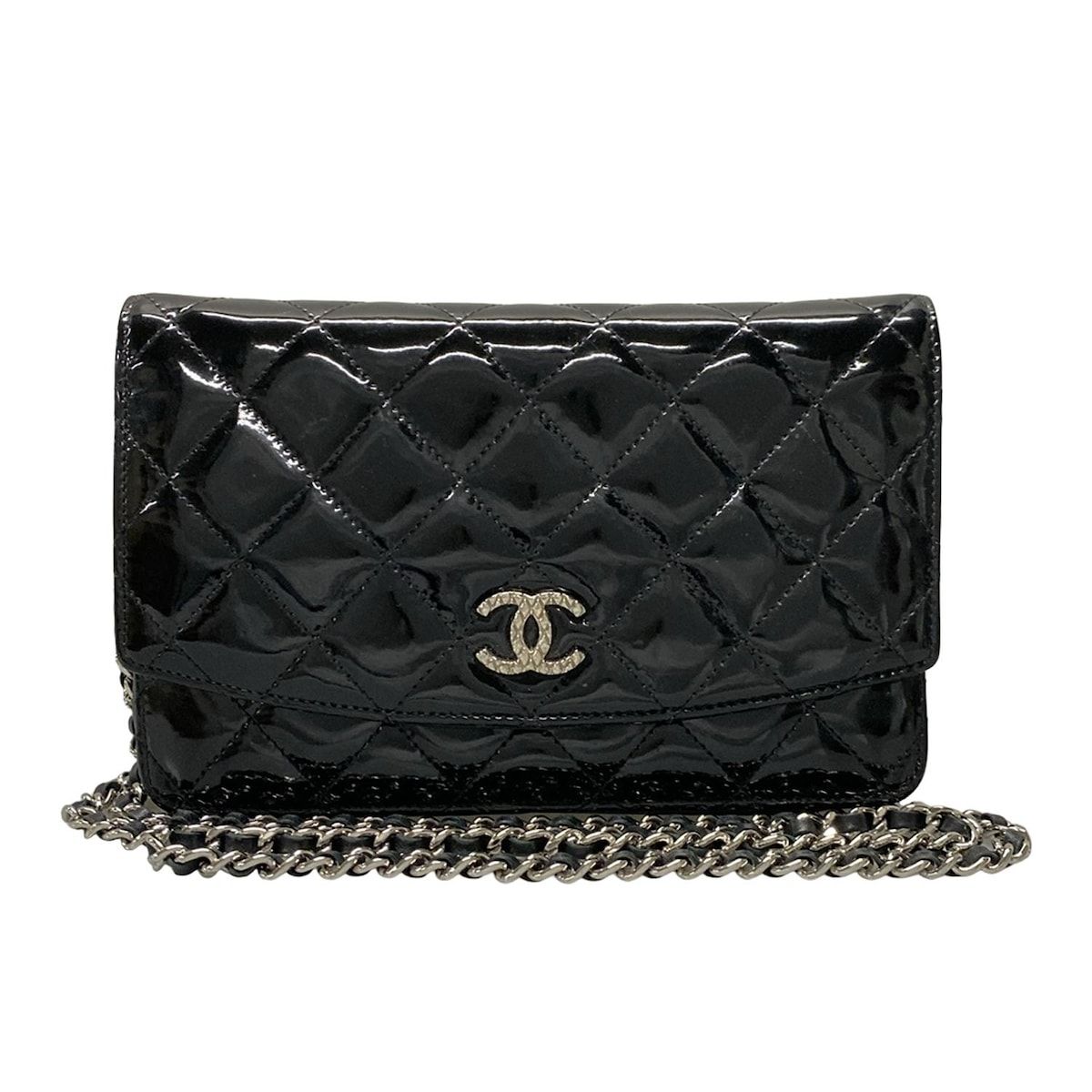 CHANEL シャネル 財布 マトラッセ ブリリアント A48692 黒 チェーンウォレット シルバー金具 レザー