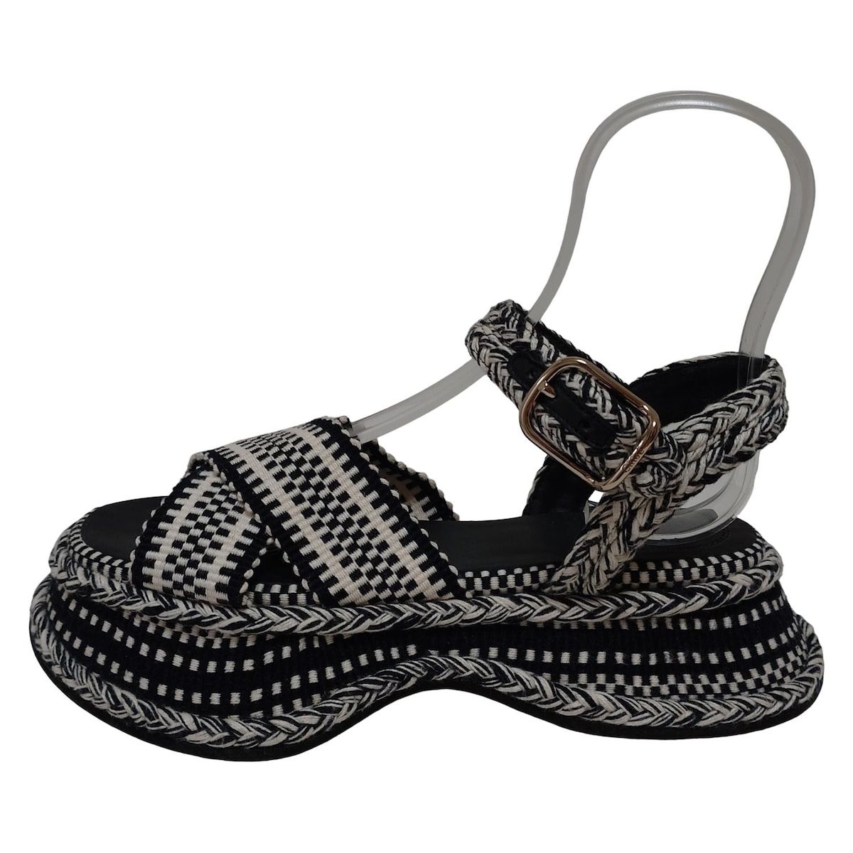 Chloe クロエ サンダル 37 レディース 白 黒 コットン
