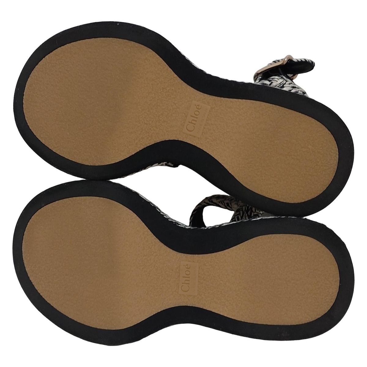  Chloe クロエ サンダル 37 レディース - 白×黒 コットン サンダル サンダル ミュール