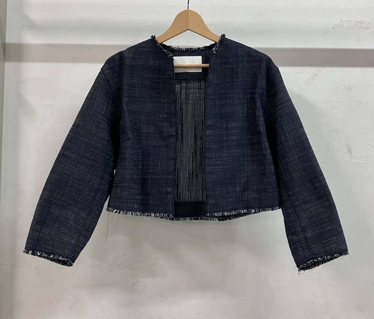 Ballsey ボールジィ TOMORROWLAND トゥモローランド ロングスラブツイード クルーネック ノー ジャケット サイズ36 紺色