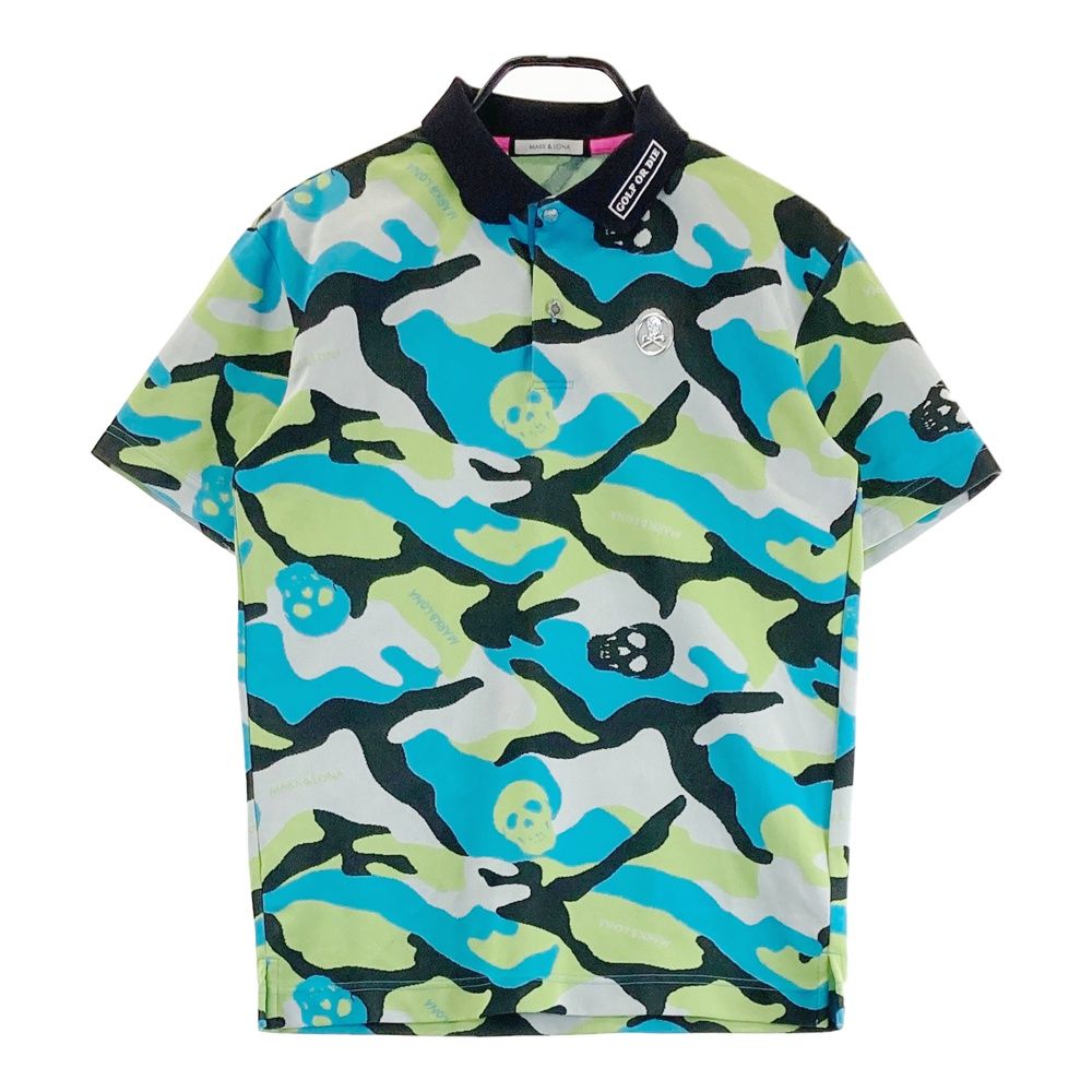 サイズ 44 MARK-LONA マークアンドロナ 半袖ポロシャツ 迷彩 カモフラ 総柄 ブルー系 240101549155 ゴルフウェア メンズ ストスト
