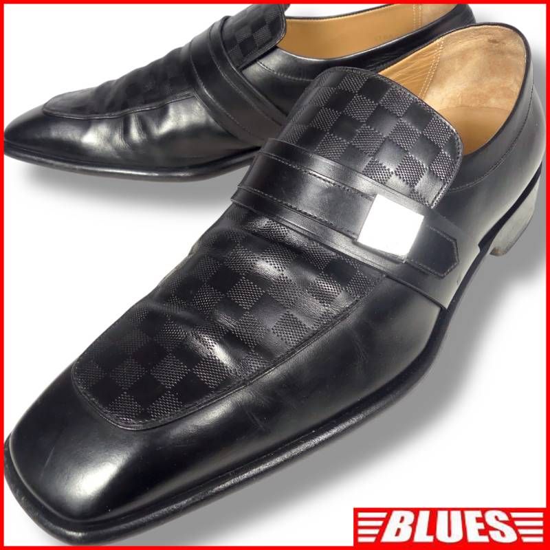 LOUIS VUITTON ルイヴィトン ダミエ柄 ローファー 27 イタリア製 8.5 本革 黒 ブラック ビジネスシューズ レザー メンズ ローファーサイズ27cm一覧 SEULB屋着古 HS363