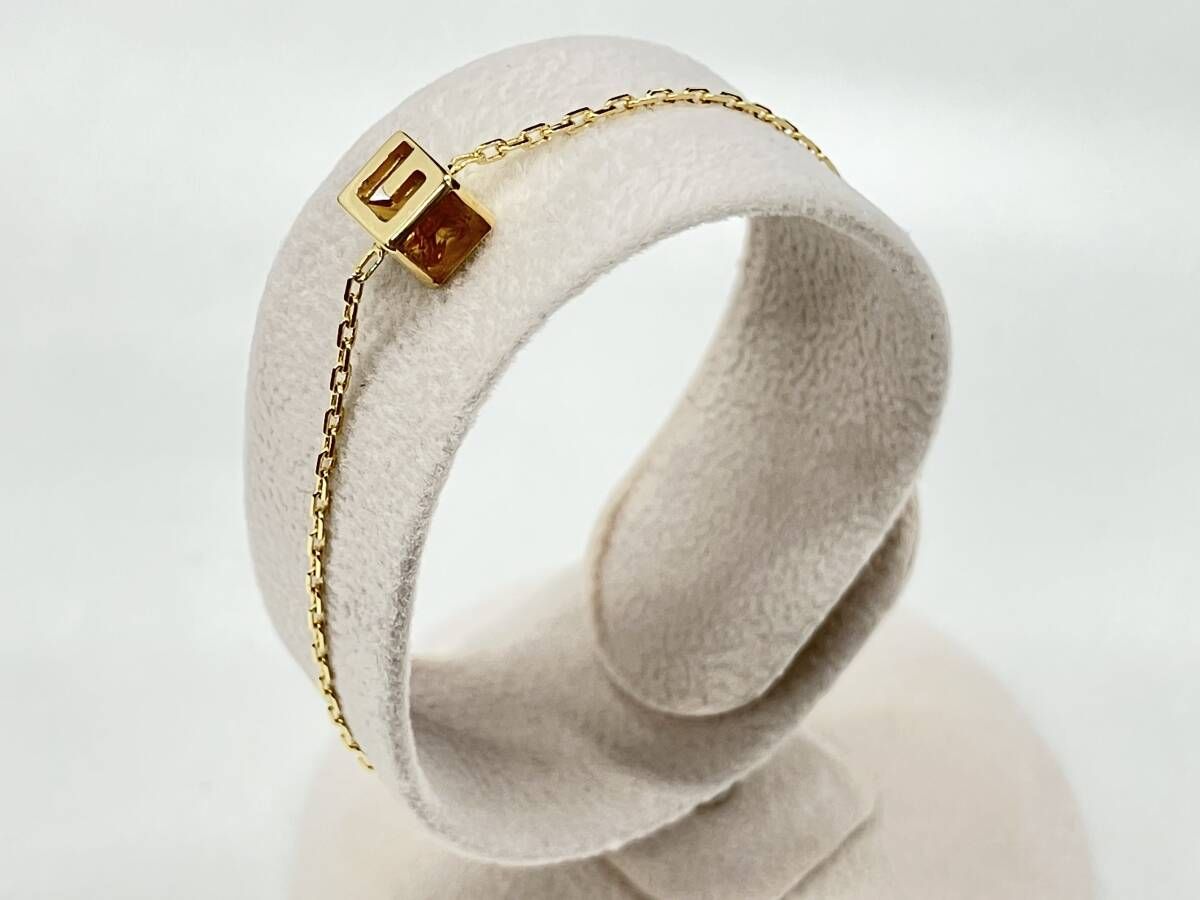 GUCCI グッチ K18イエローゴールド Gキューブブレスレット 15cm 2.2g オレンジ石