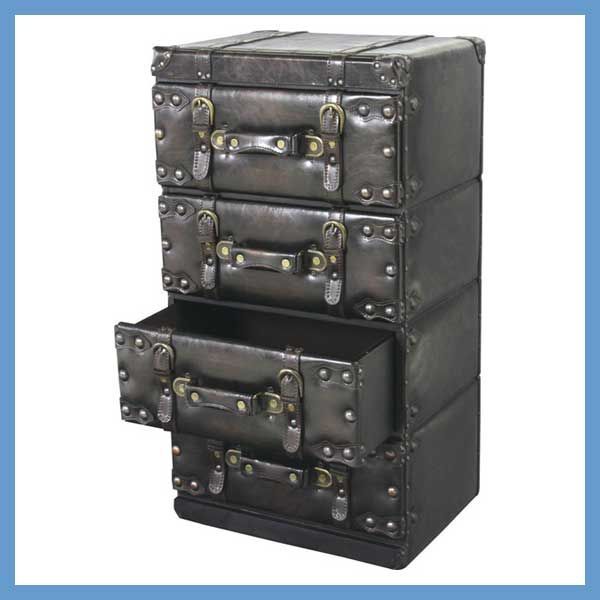 合皮製のトラディショナルなチェスト ４段 W 41×D 31×H 75.5 cm No.874 ダーク