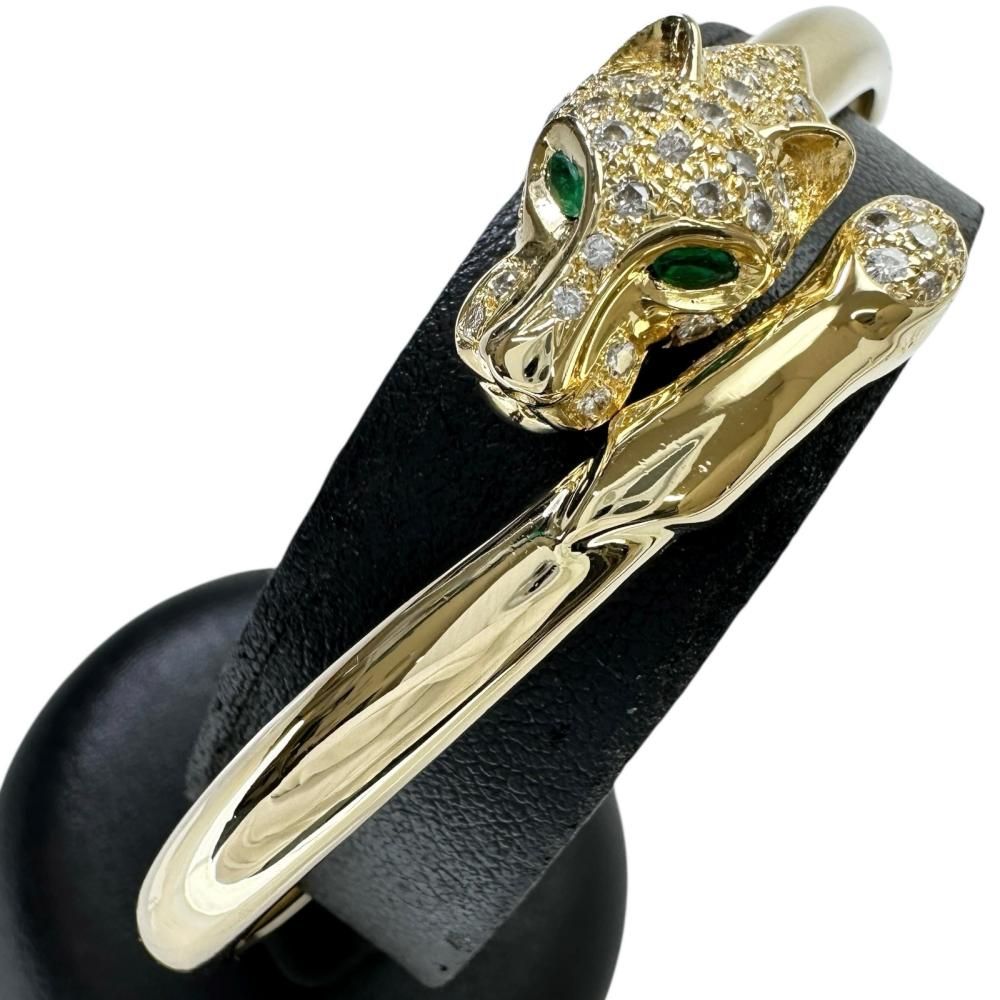 バングル パンサーモチーフ エメラルド ダイヤモンド ブレスレット K18ゴールド 18金 16.8g 18cm レディース 真子質店 NN