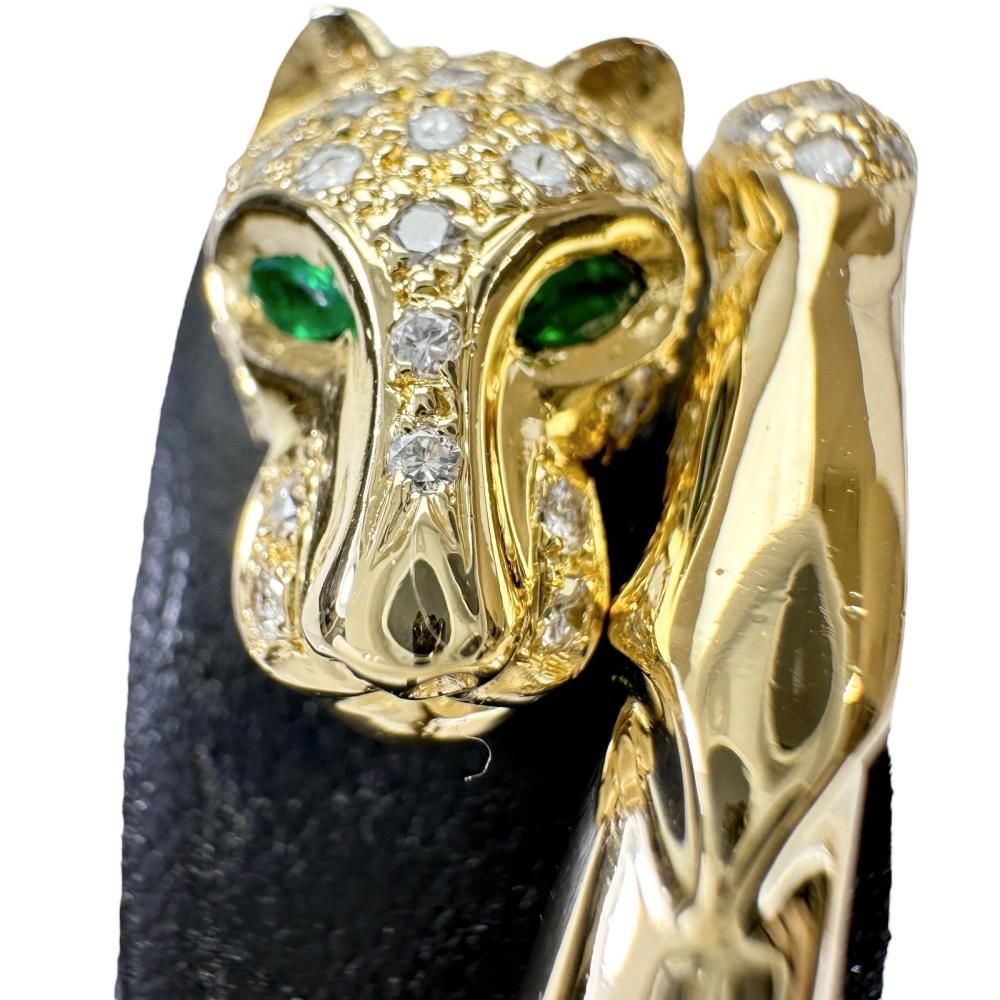 バングル パンサーモチーフ エメラルド ダイヤモンド ブレスレット K18ゴールド 18金 16.8g 18cm レディース 真子質店 NN