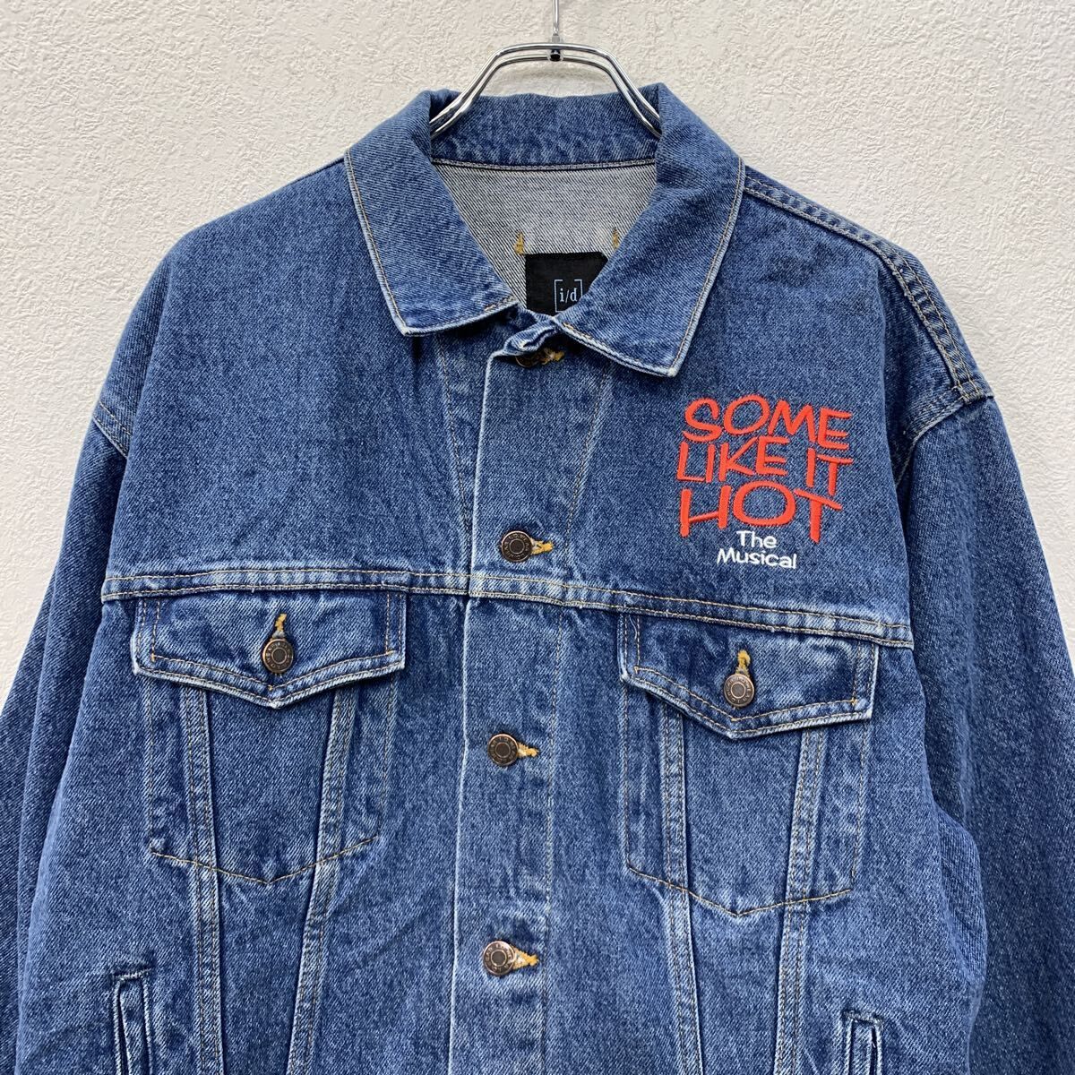 i/d デニムジャケット M インディゴブルー ボタン 胸ポケット 刺繍ロゴ コットン100% ジージャン デニム アメカジ 春物 a710-7008