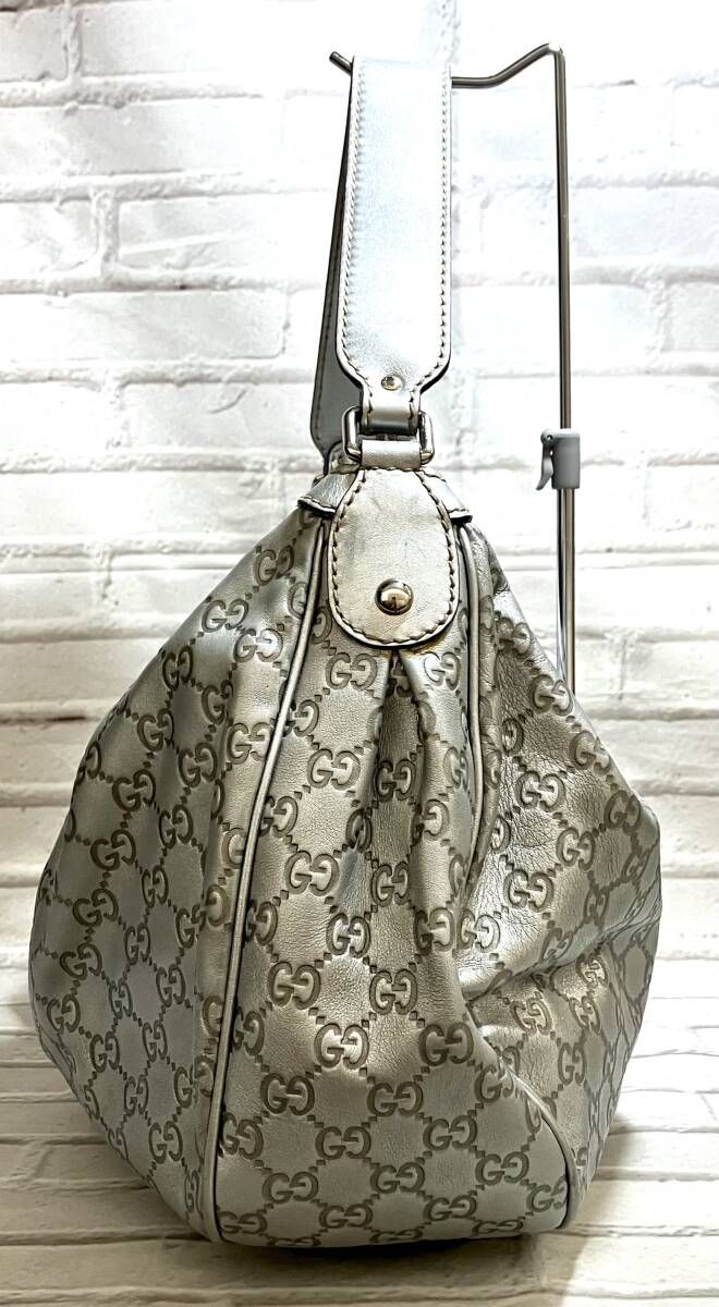 AI鑑定済 GUCCI グッチ シマ レザー ショルダーバッグ 232955 002058 シルバー 保存袋付き DECORATOM_COM_BR