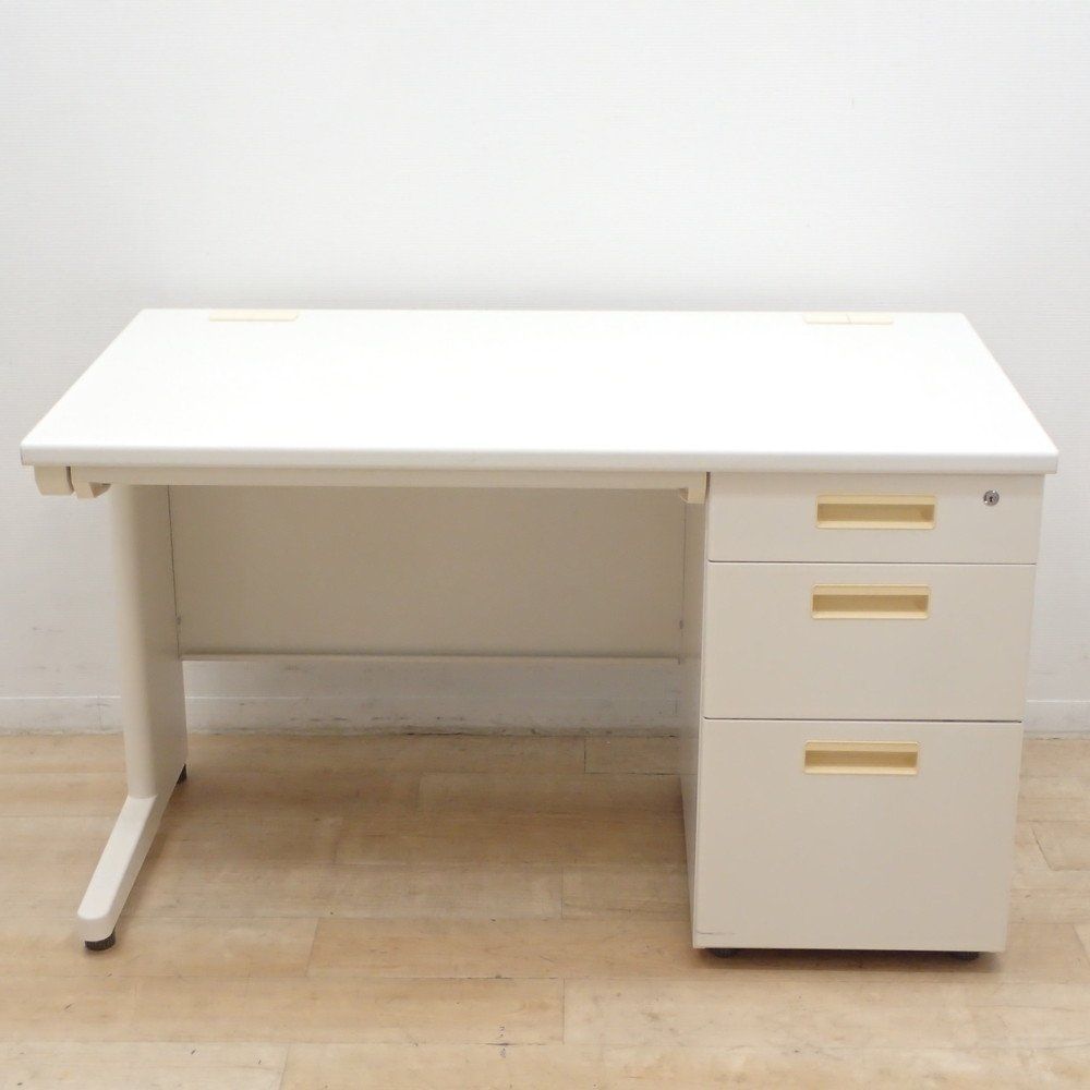 オフィスコム 片袖デスク ホワイト W1200 D700 H700 事務机 オフィスデスク パソコンデスク 片袖机 配線口 鍵無 EG19309 オフィス家具