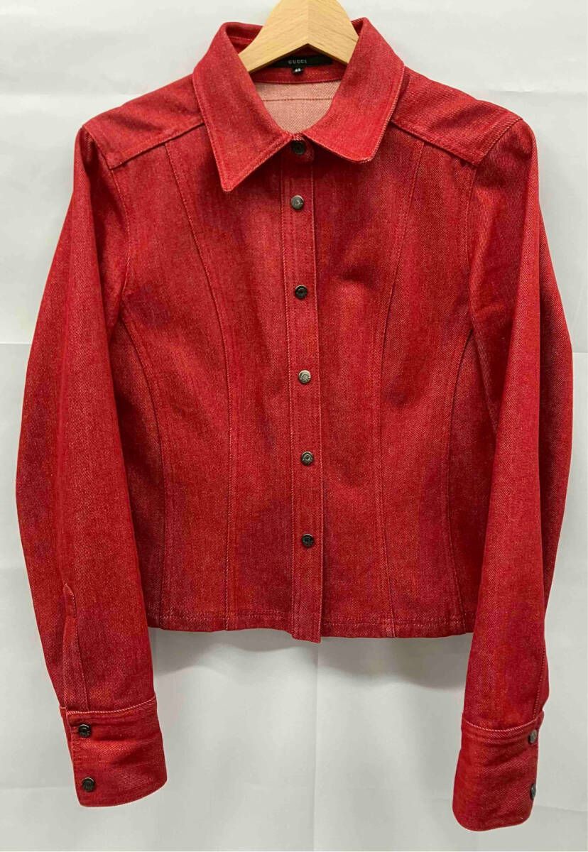 GUCCI グッチ Gジャン ジャケット レッド 綿 サイズ表記 42 金属 シルバー 203-1267-4121 イタリア製