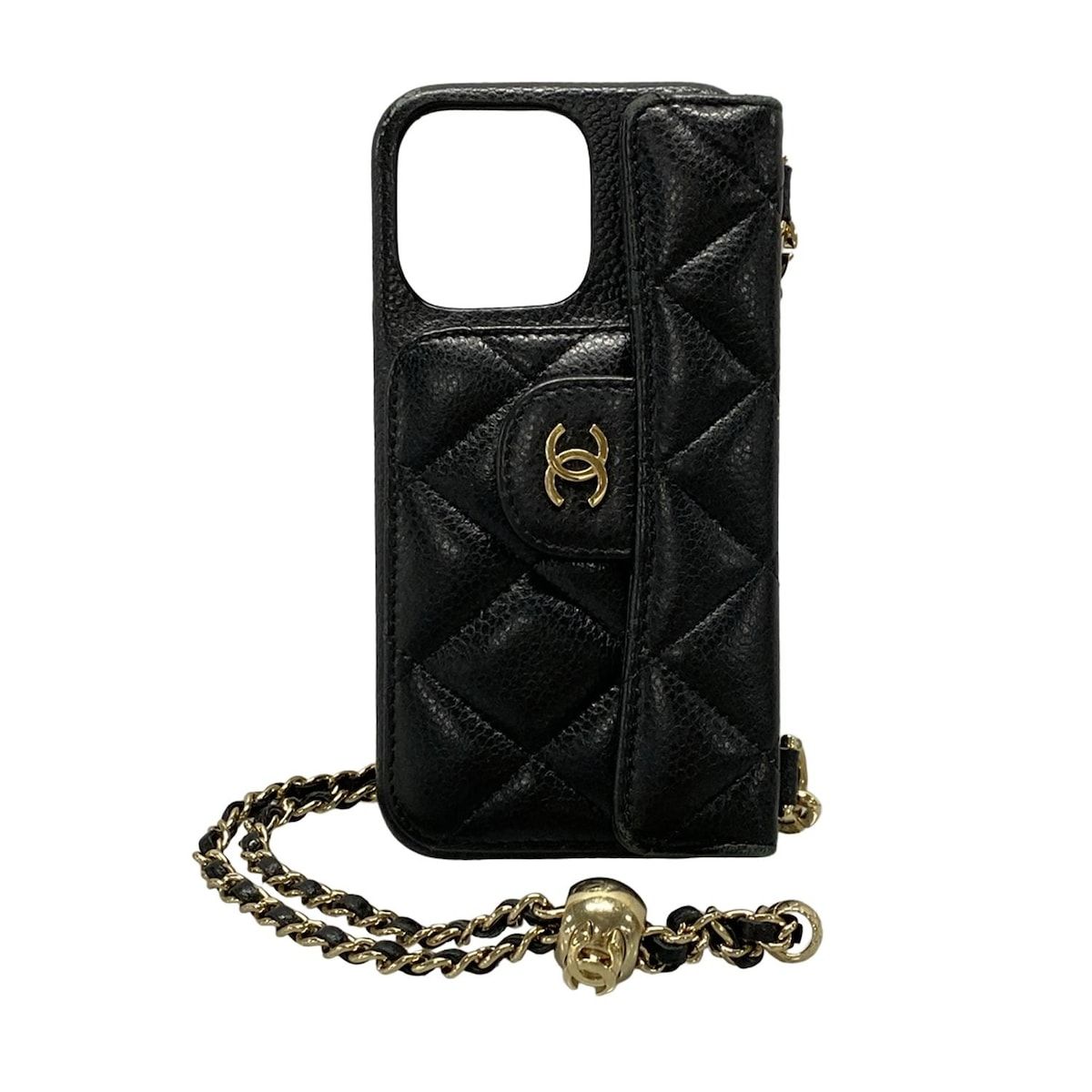 CHANEL シャネル 携帯電話ケース マトラッセ 黒 ゴールド金具