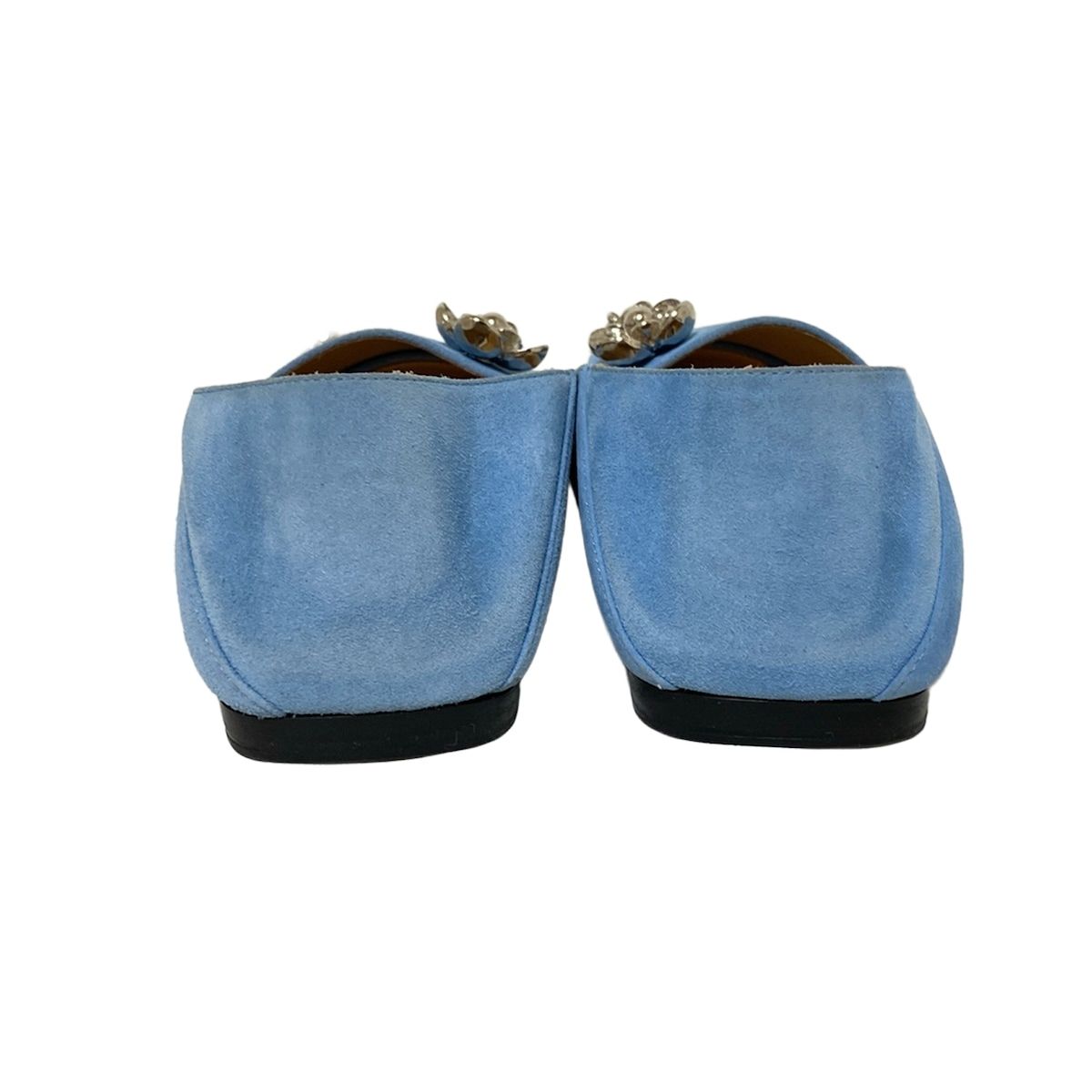  sergio rossi セルジオロッシ スリッポン 35 レディース - ライトブルー×シルバー フラワー 花 アウトソール張替済 その他 靴