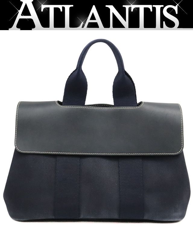 広尾店 エルメス HERMES ヴァルパライソPM ハンドバッグ トワルアッシュ ネイビー SV金具 17538