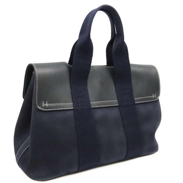 広尾店 エルメス HERMES ヴァルパライソPM ハンドバッグ トワルアッシュ ネイビー SV金具 17538