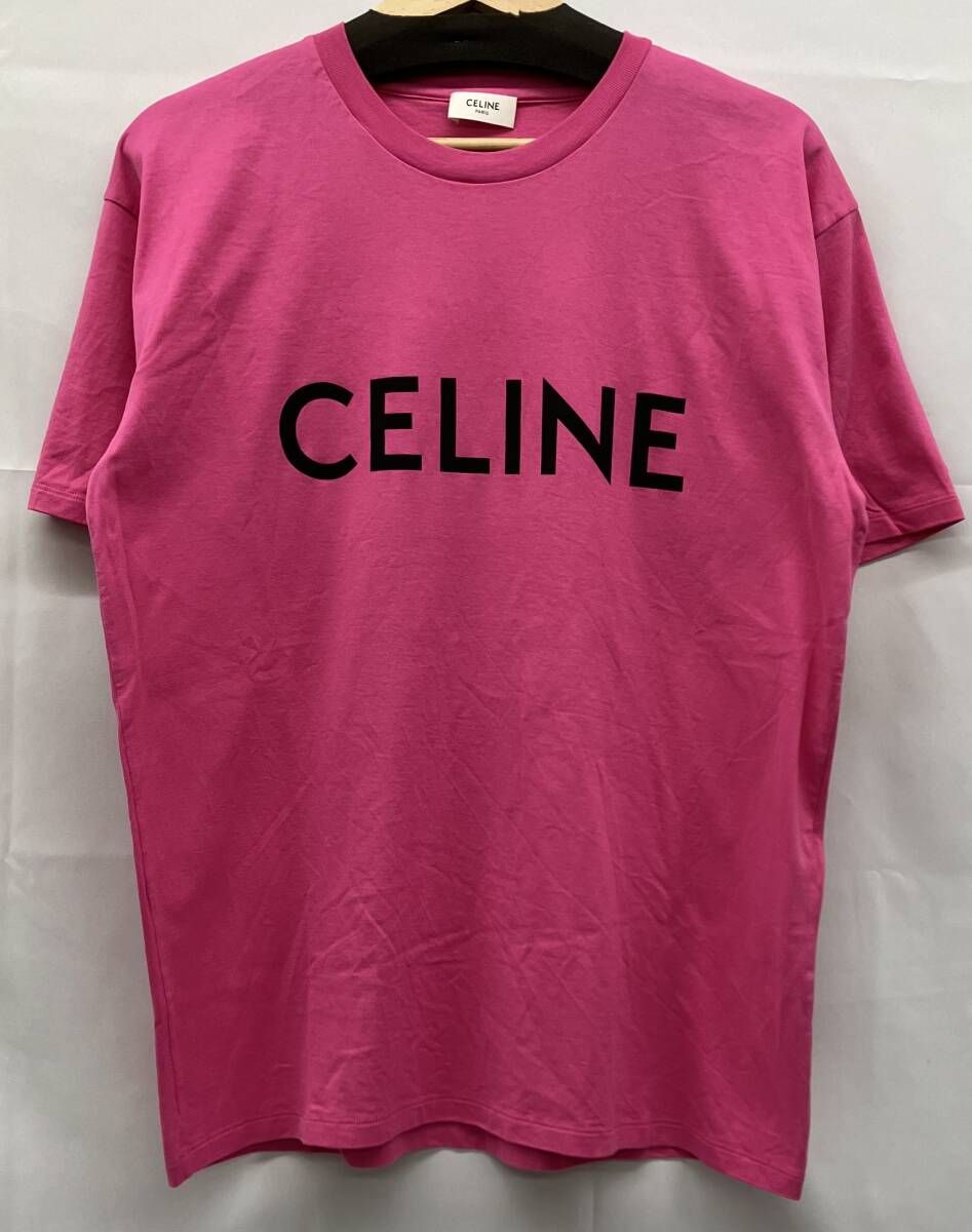CELINE セリーヌ 半袖Tシャツ ピンク XSサイズ プリントデザイン ロゴプリント