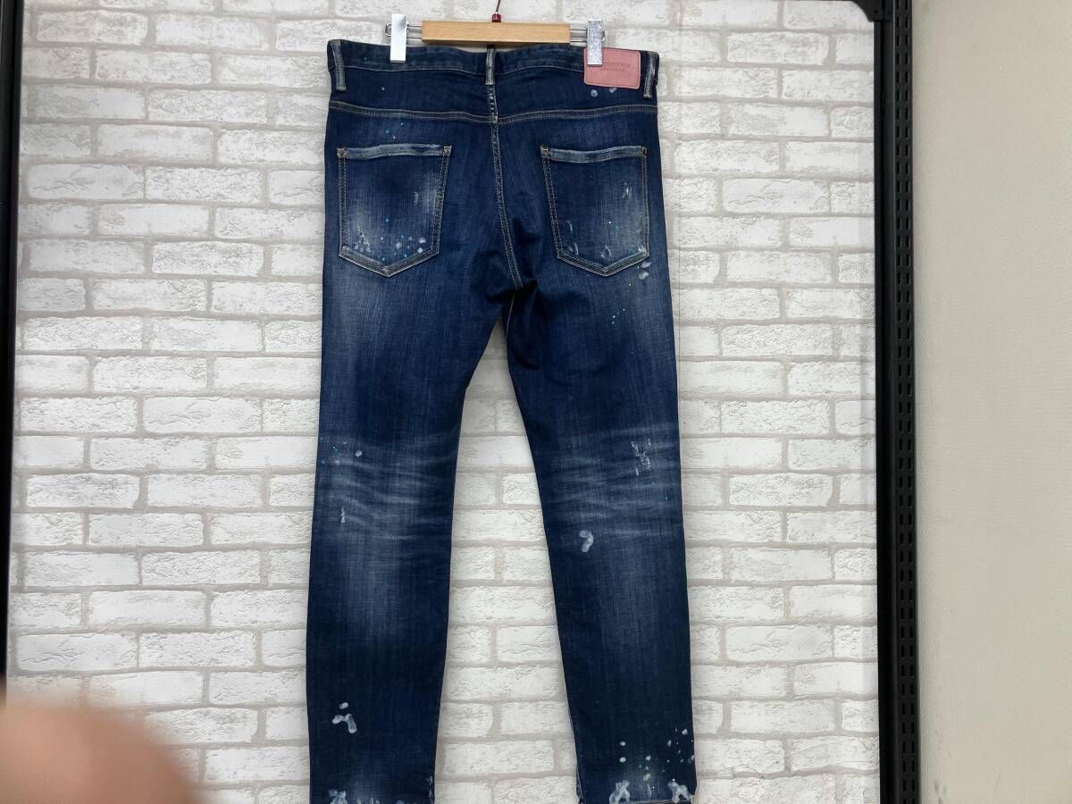 S 3034 ディースクエアード ジーンズ メンズ size 50 インディゴ ラインストーン ペイント クラッシュ加工 日本