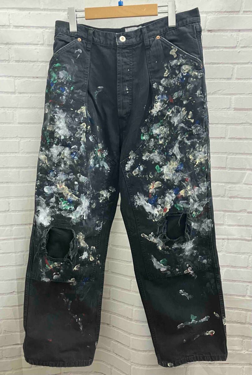 HERILL ヘリル ロングパンツ Lサイズ グレー 24ss スプラッシュペインターパンツ