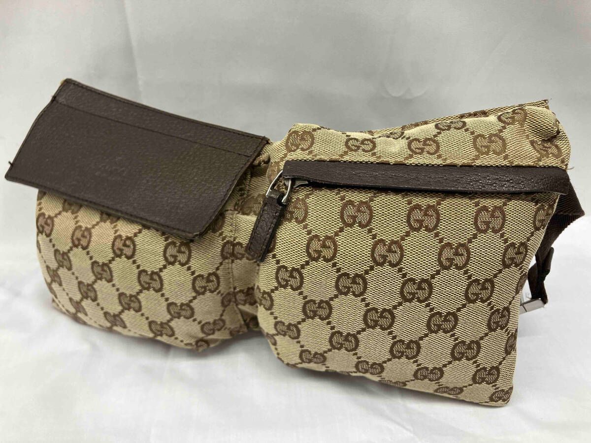 GUCCI グッチ GGキャンバス ボディバッグ ウエストバッグ バッグ キャンバス×レザー ベージュ 28566 2123