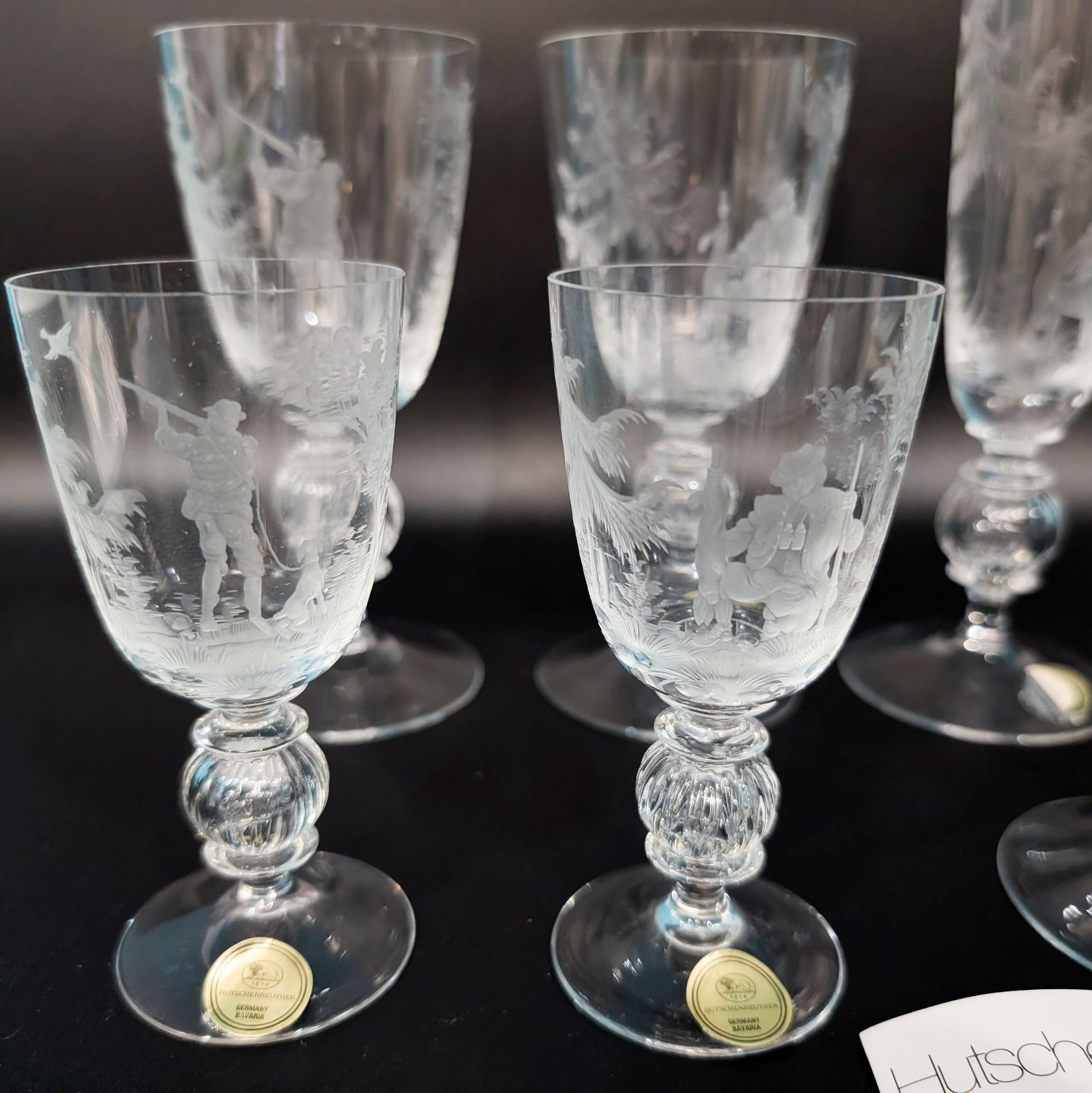 フッチェンロイター ペア ワイングラス ドイツ カット セット HUTSCHENREUTHER 風景彫刻 狩人