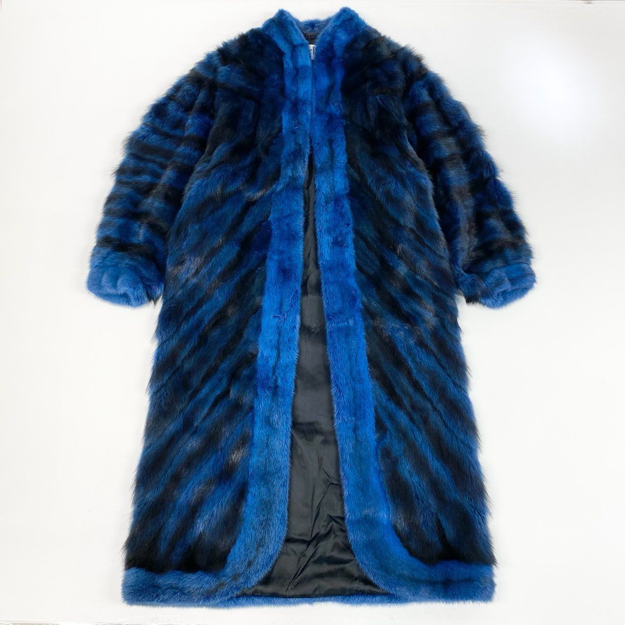 65 k 4 超 Pellicce Moda ペリーチェモーダ ミンク × フォックスファー 超ロングコート 120 cm ブルー ブラック 最 本毛皮 MINK FOX FURt 18 r