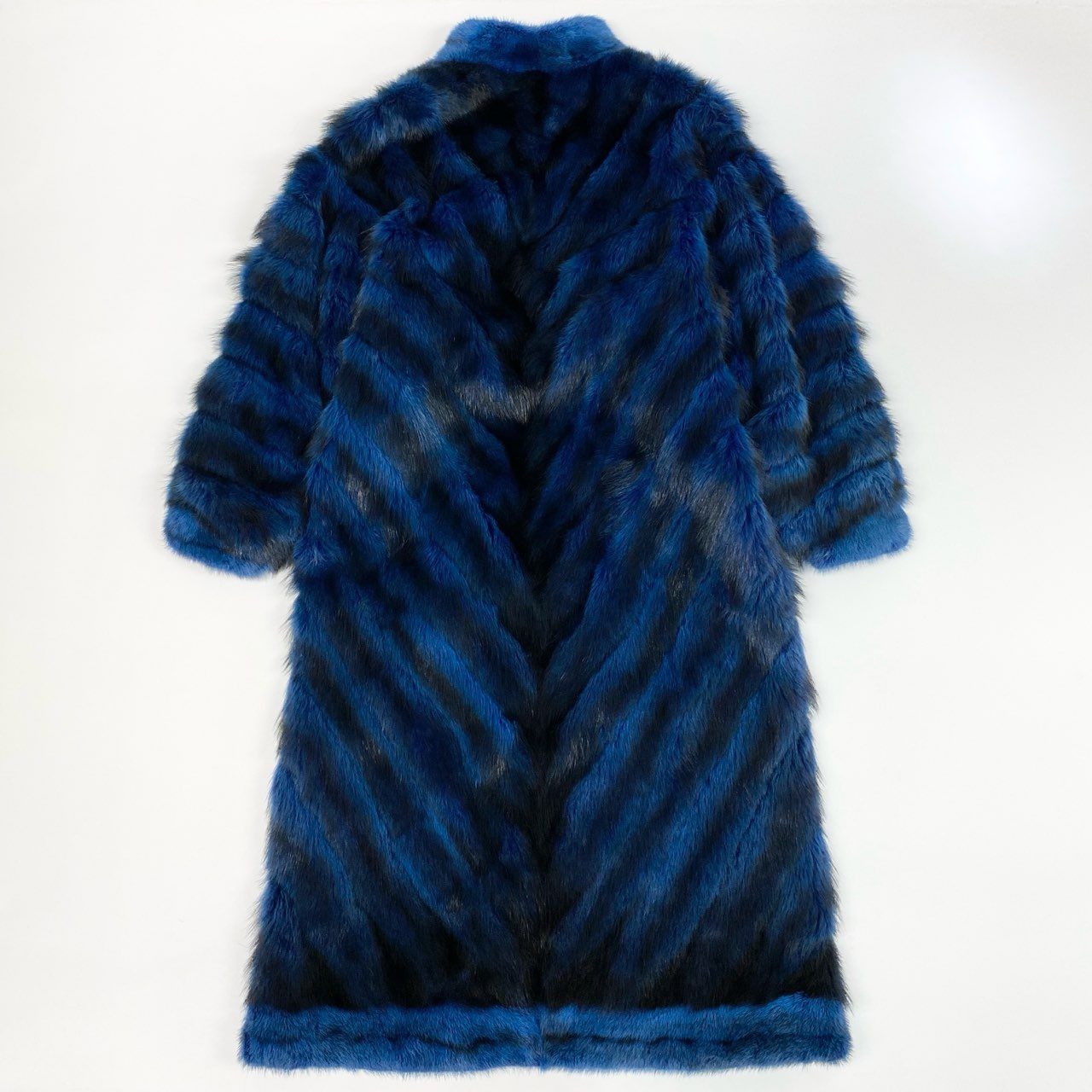 65k4 超 Pellicce Moda ペリーチェモーダ ミンク × フォックスファー 超ロングコート 120cm ブルー ブラック 最 本毛皮 MINK FOX FURt18r