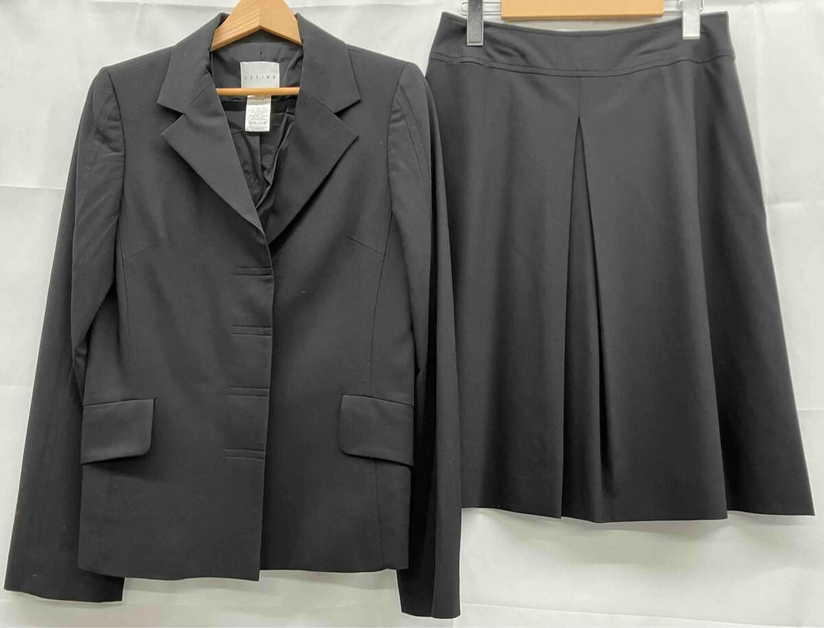 CELINE セリーヌ スーツ ジャケット スカート セットアップ レディース サイズ 上 38 下 36 ブラック
