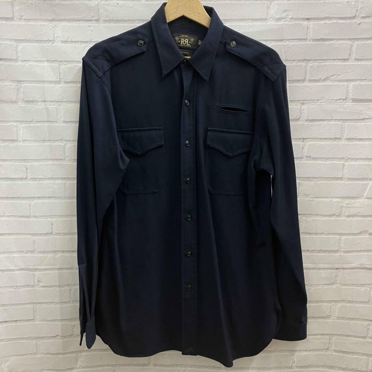 RRL ダブルアールエル RALPH LAUREN ラルフローレン ウールギャバ エポレット付き ミリタリーシャツ サイズS ネイビー