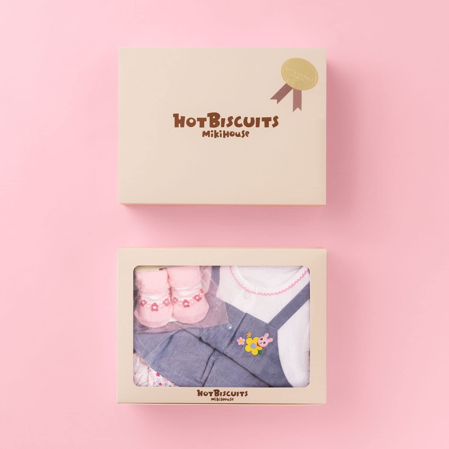 ミキハウス ホットビスケッツ ショートオールギフトセット BOX付き 男の子 女の子 ベビー 子供服 出産祝い ベビーギフト ブルー 70cm 74-9978-491
