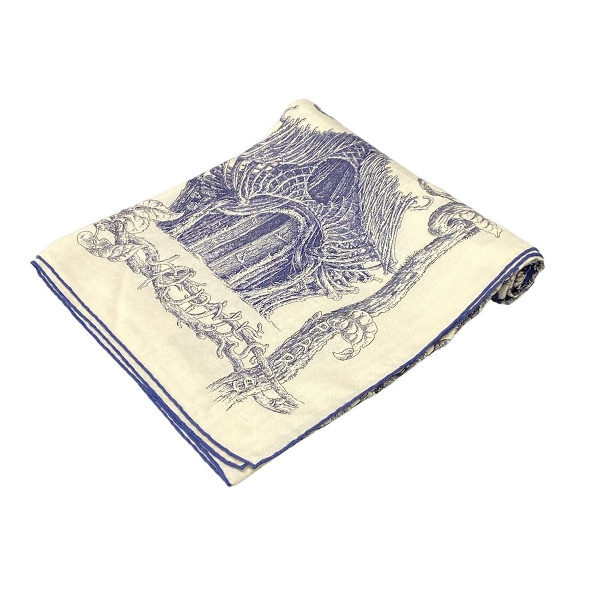 HERMES エルメス ストール ショール カレジェアン ショール カレ140 アイボリー×ネイビー×黒 Les CABANES カシミヤ シルク