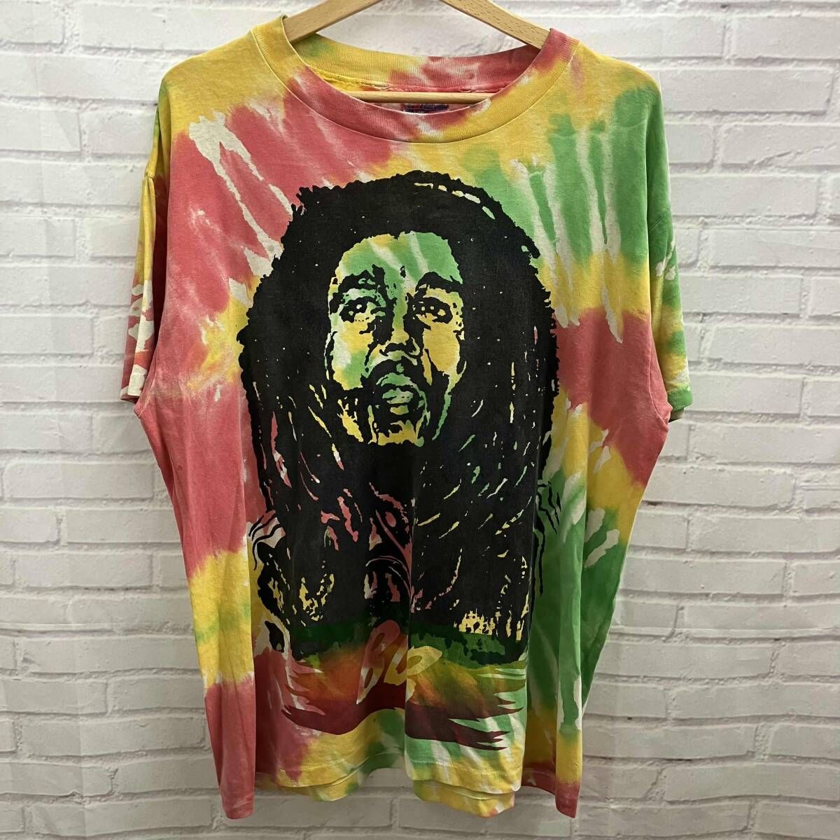 BOB MARLEY ボブマーリー 半袖Tシャツ 80s 90s Hanes タイダイ 総柄 古着 サイズL レッド マルチ