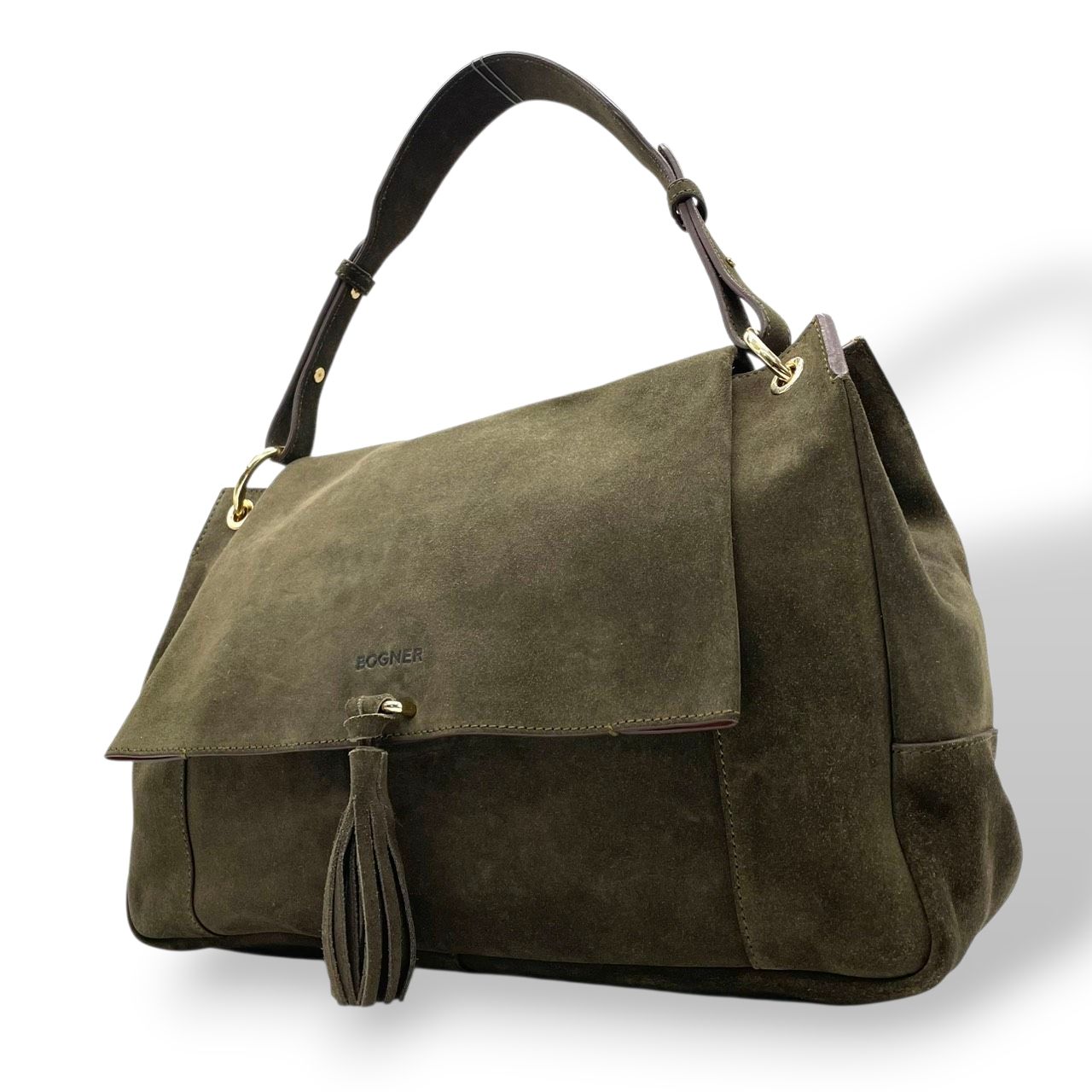 級 ボグナー スエード ワンショルダーバッグ ハンドバッグ カーキ 大容量 A4収納可 タッセル レディース BOGNER 肩掛け エレガント 上品なデザイン U1