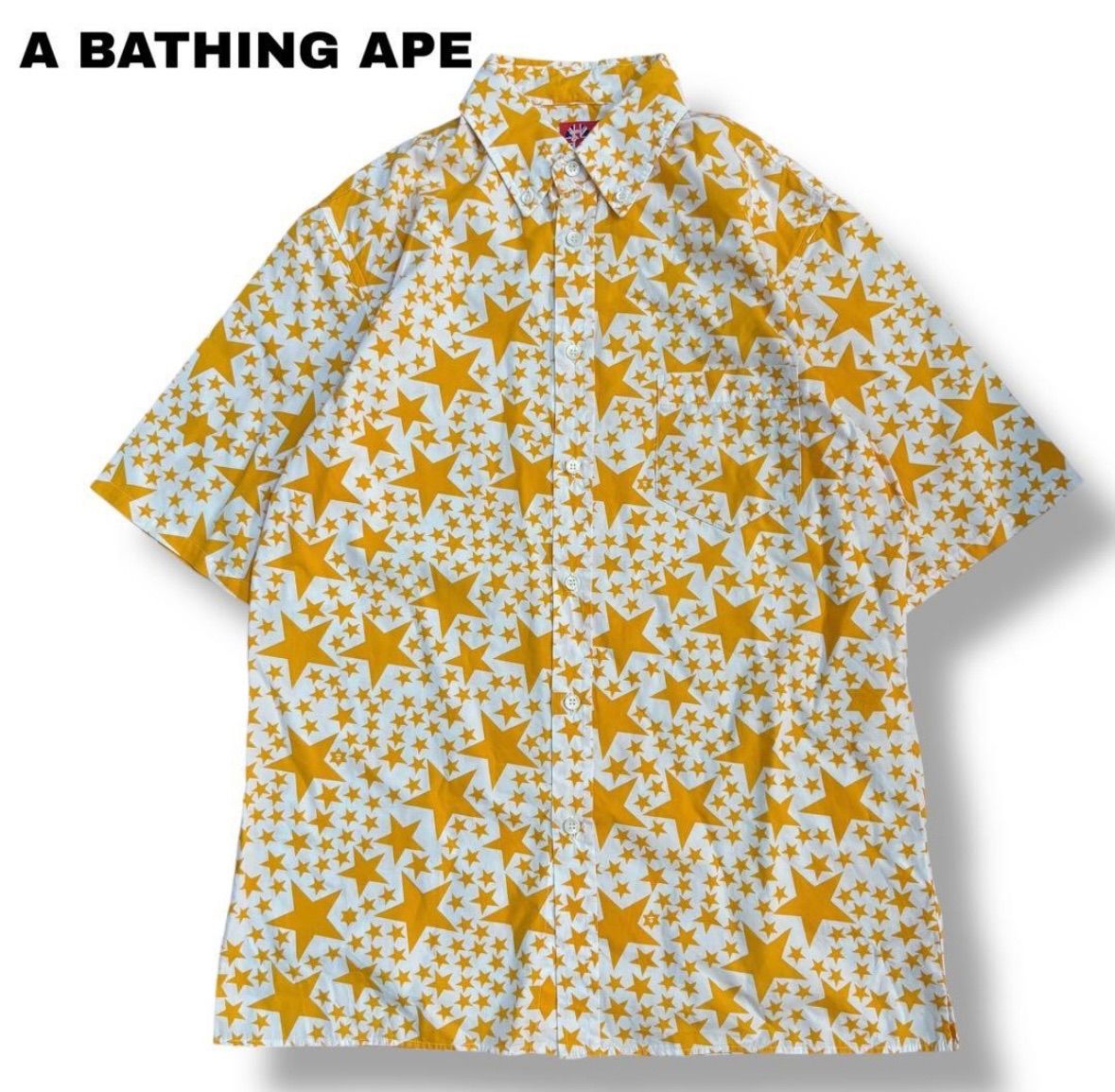 A BATHING APE 90s スター総柄 半袖ボタンダウンシャツ L